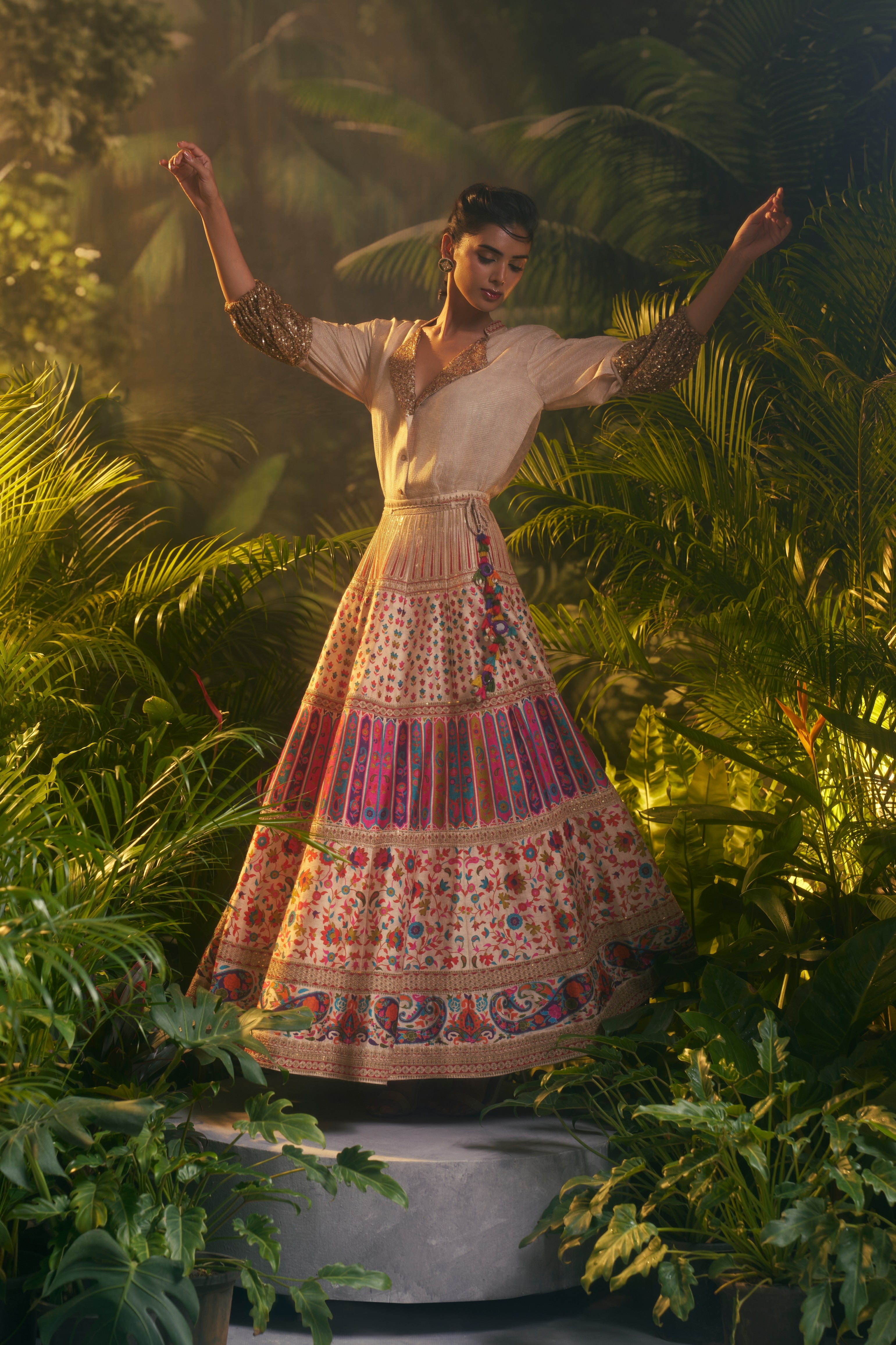 Gold Silk Shirt and Skirt Set