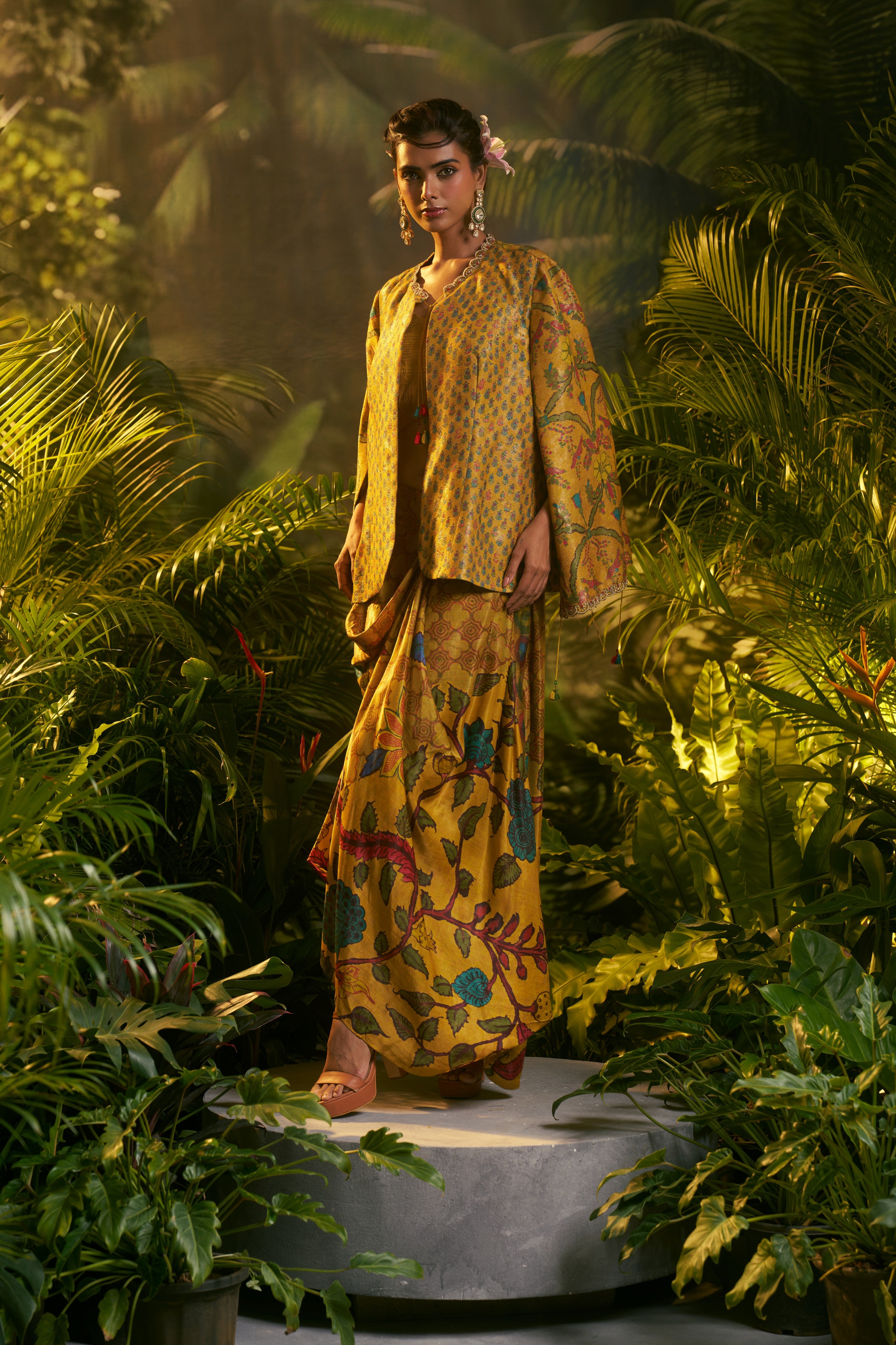 Mustard Silk Indo-western Set