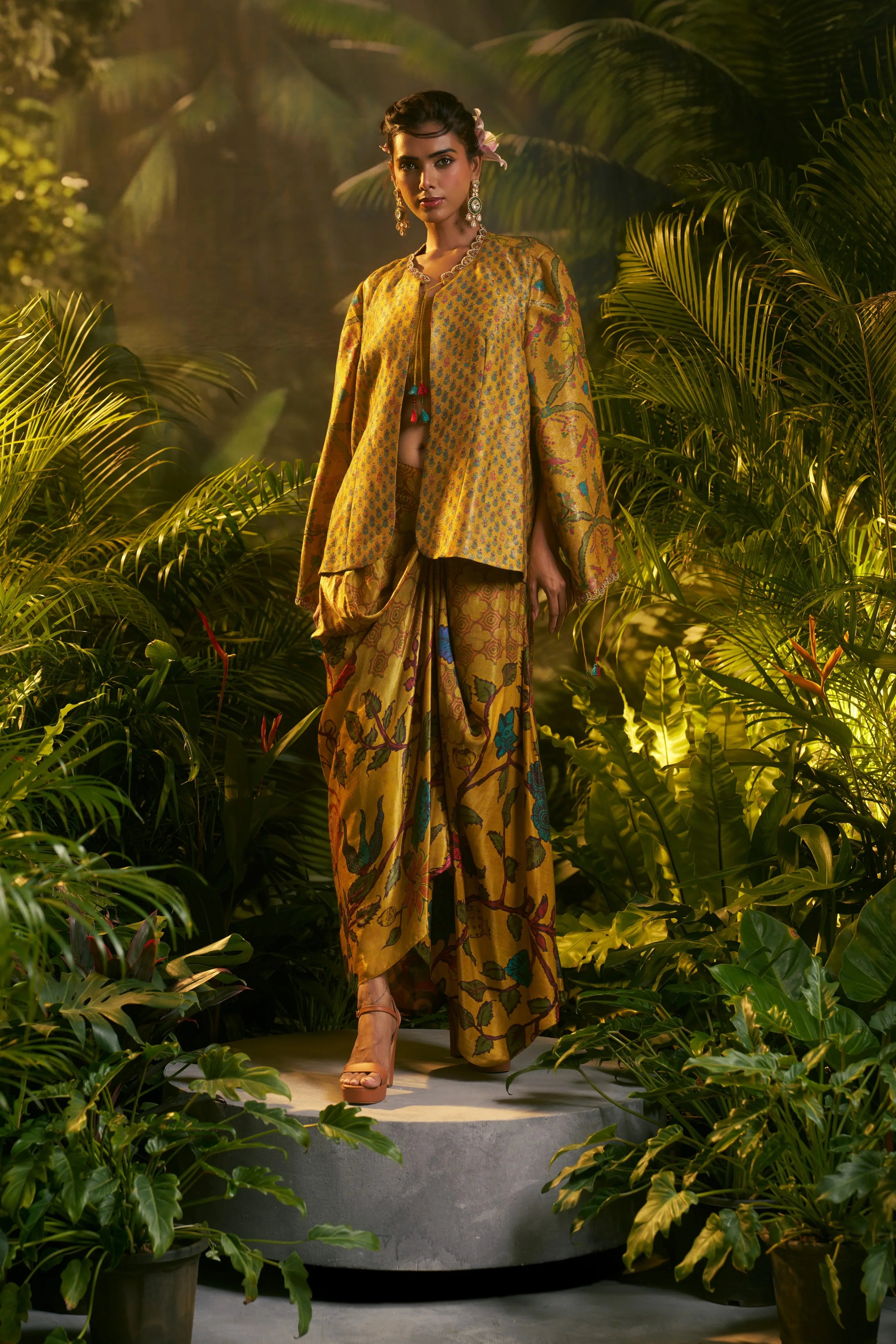 Mustard Silk Indo-western Set | Mokshaa