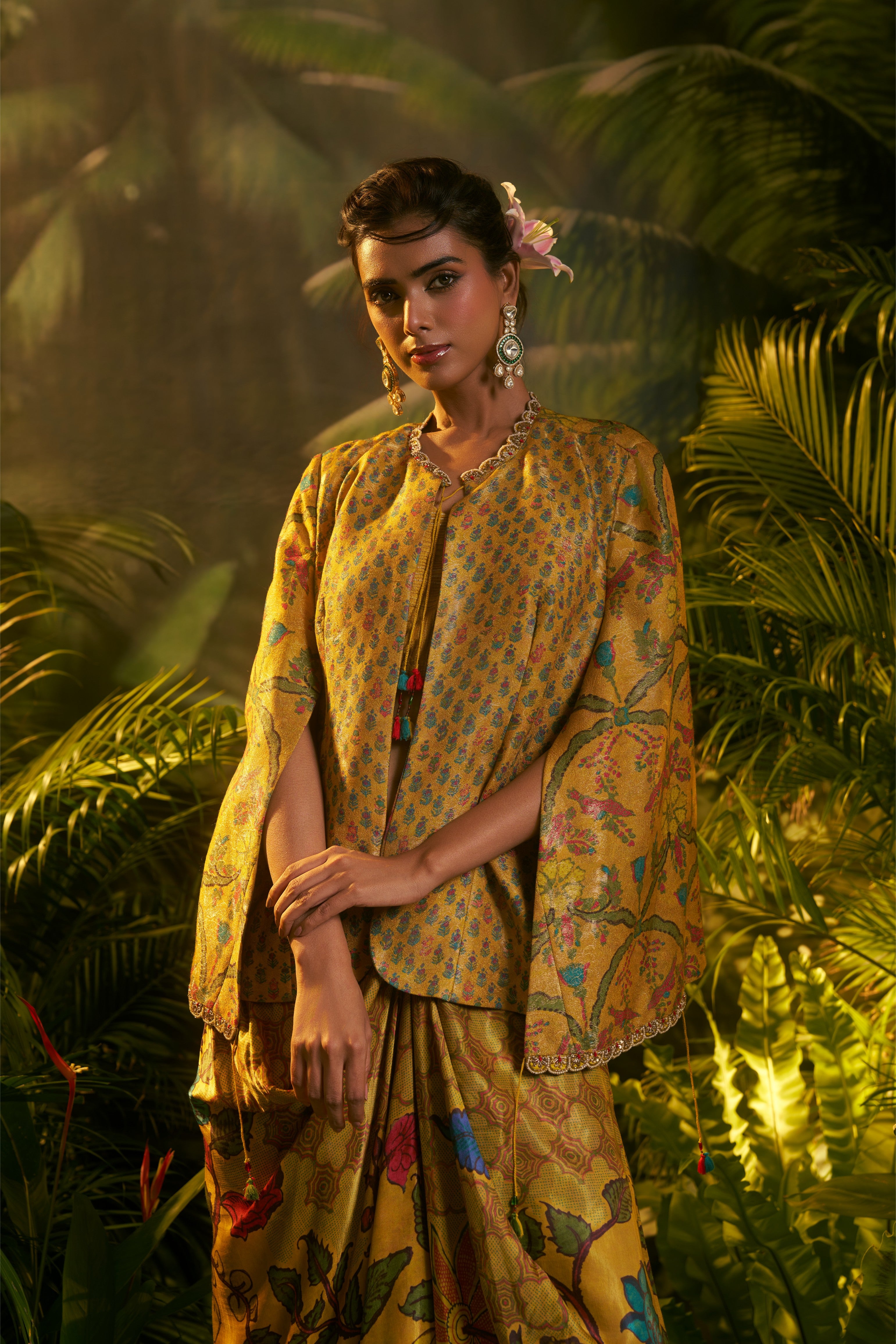 Mustard Silk Indo-western Set