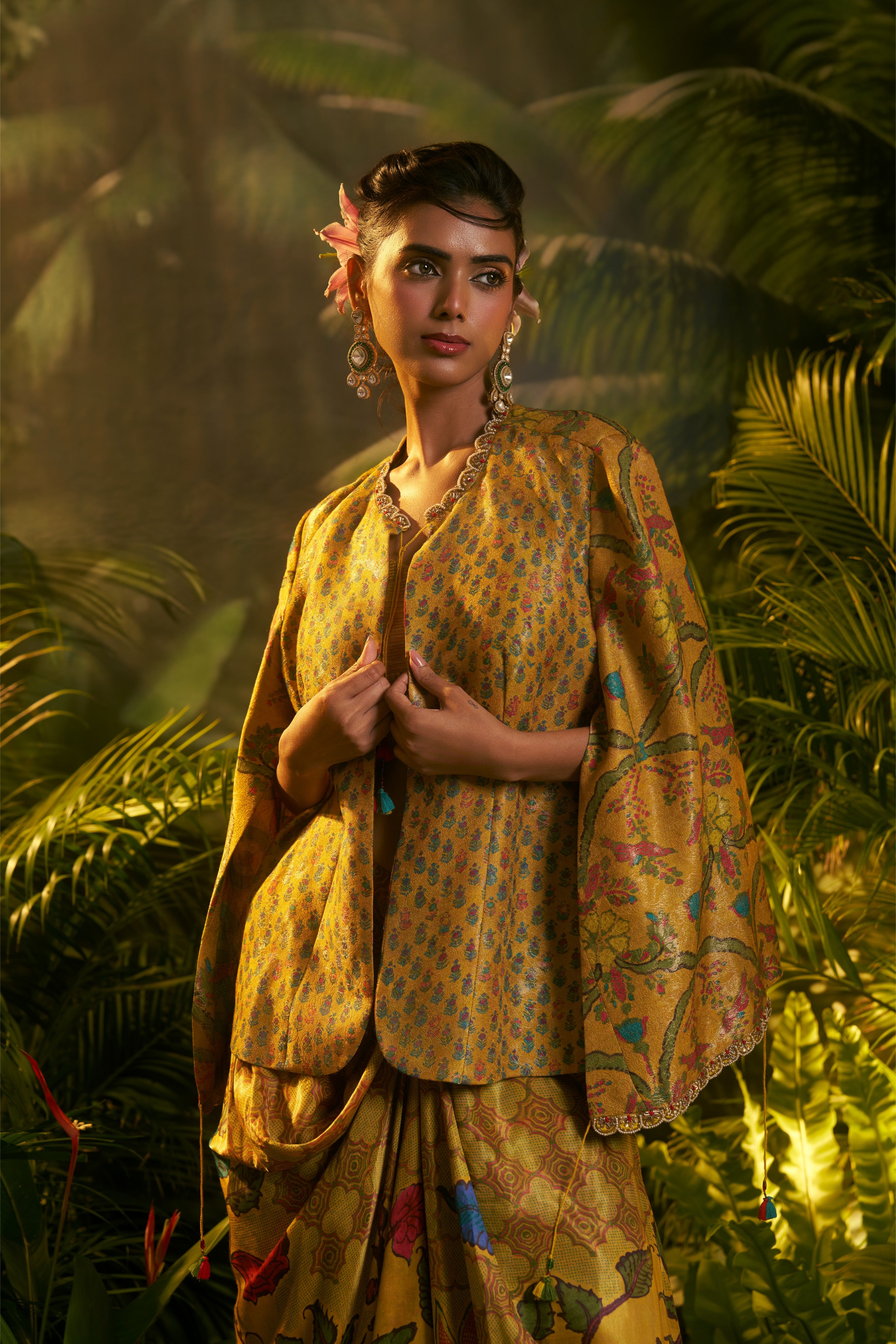 Mustard Silk Indo-western Set