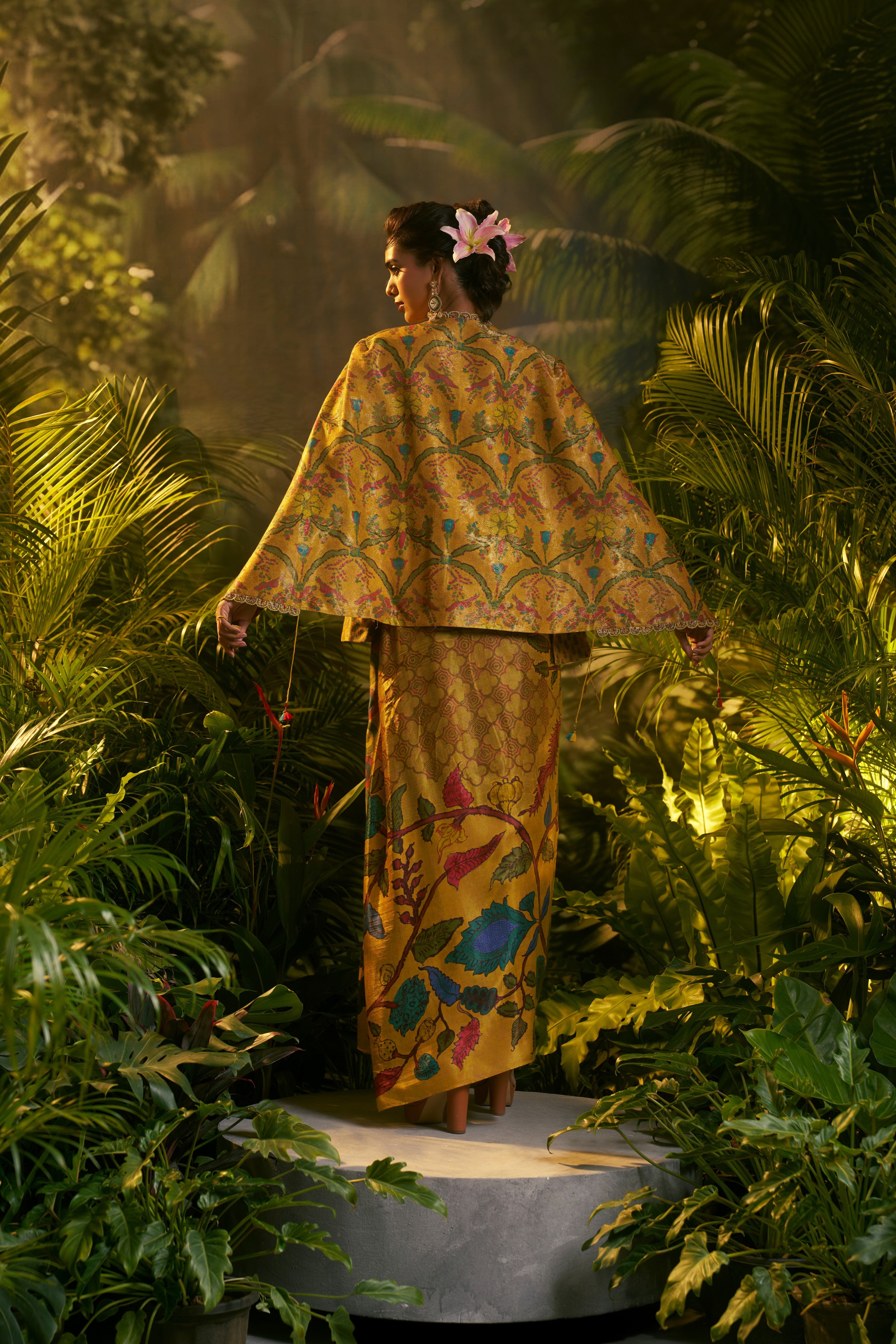 Mustard Silk Indo-western Set