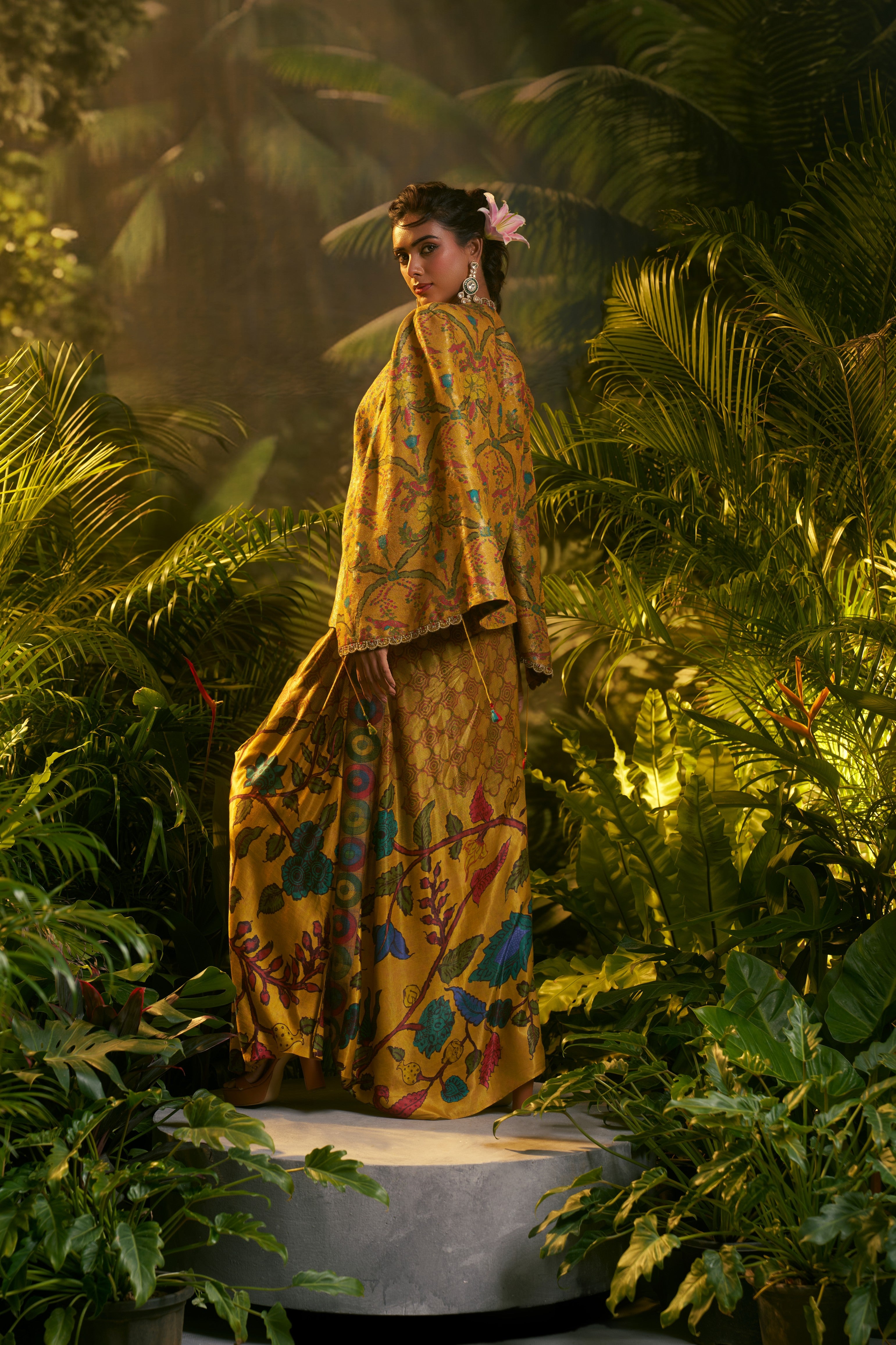 Mustard Silk Indo-western Set