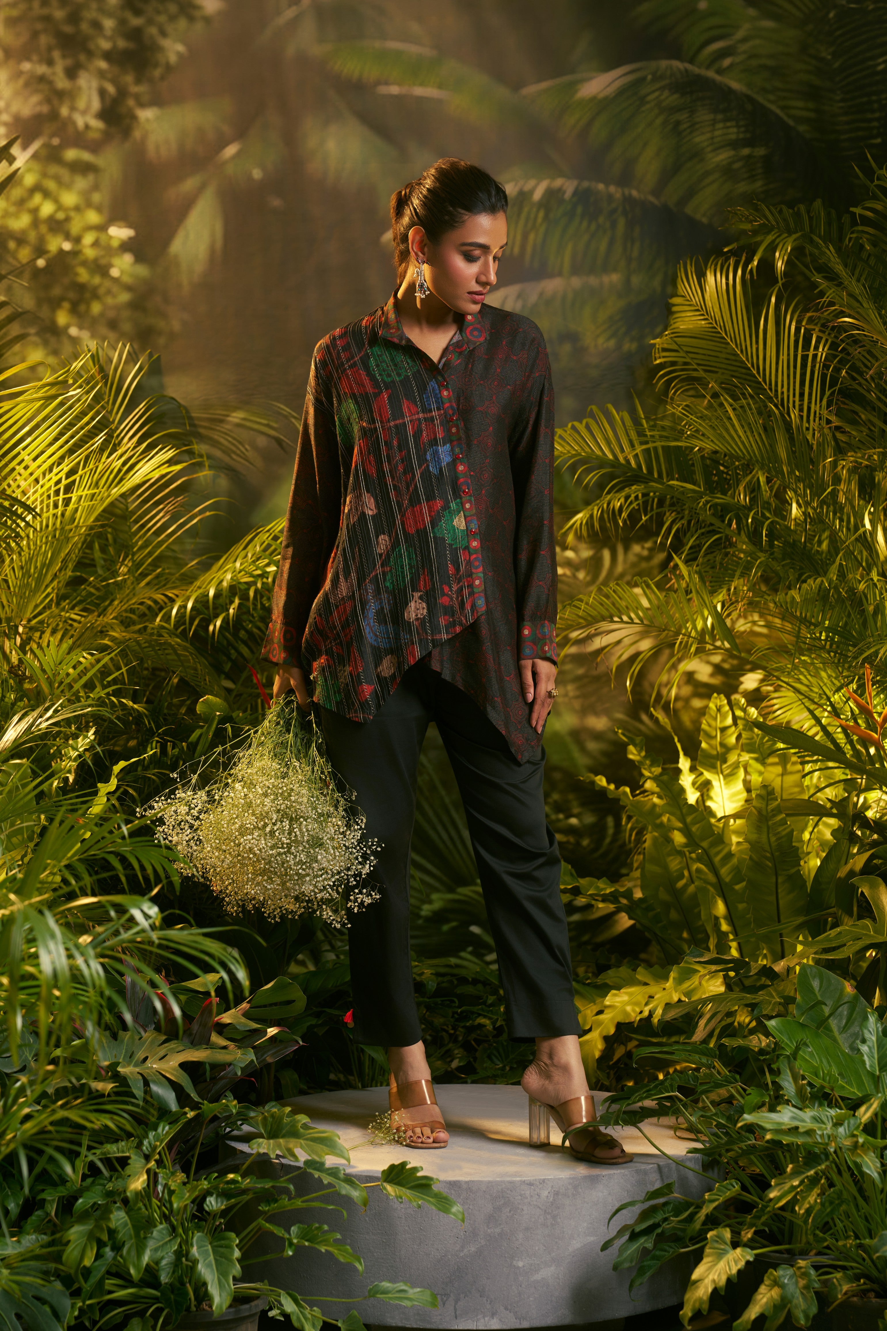 Multicolour Abstract Printed Asymmetric Shirt