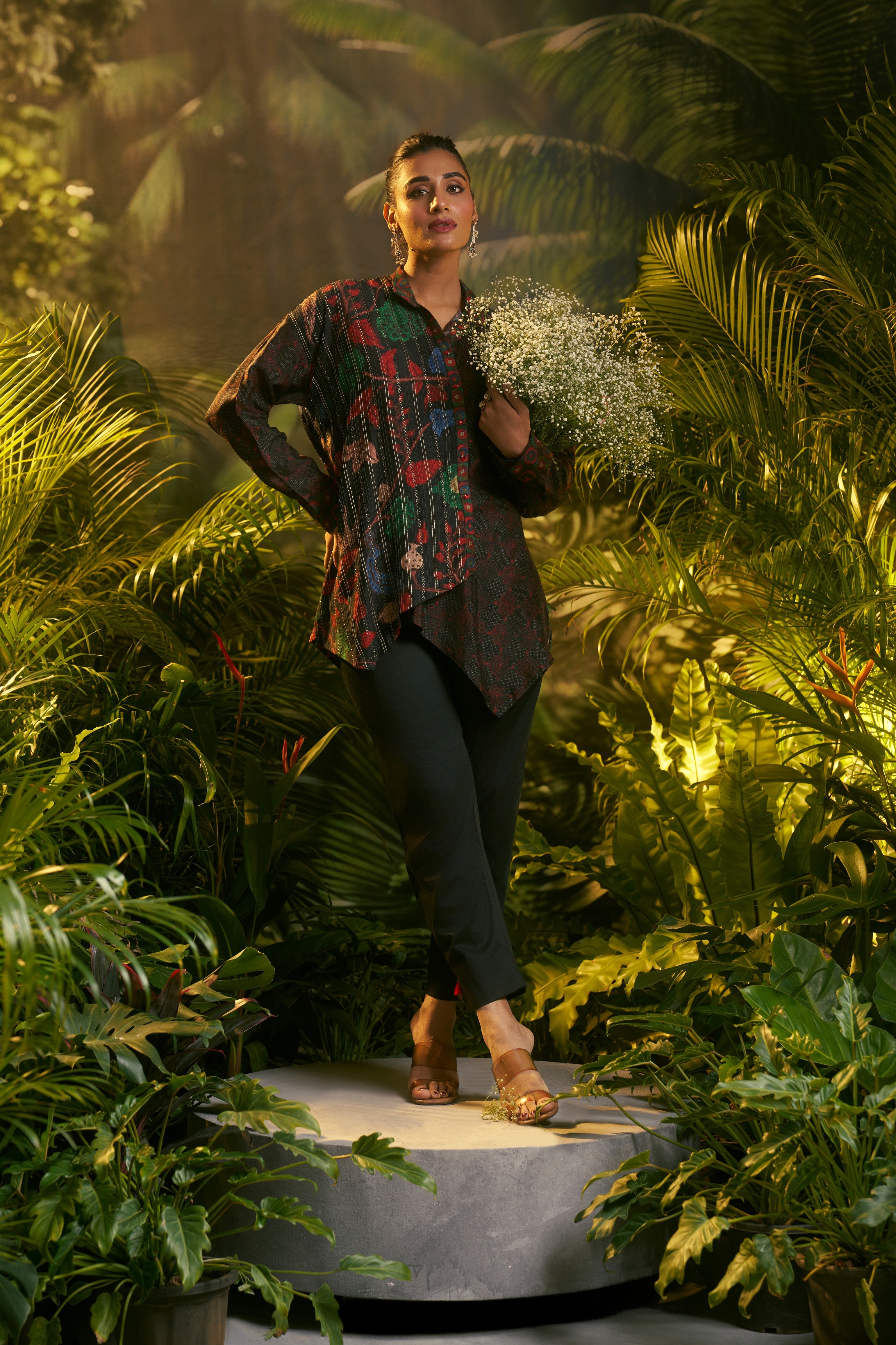 Multicolour Abstract Printed Asymmetric Shirt