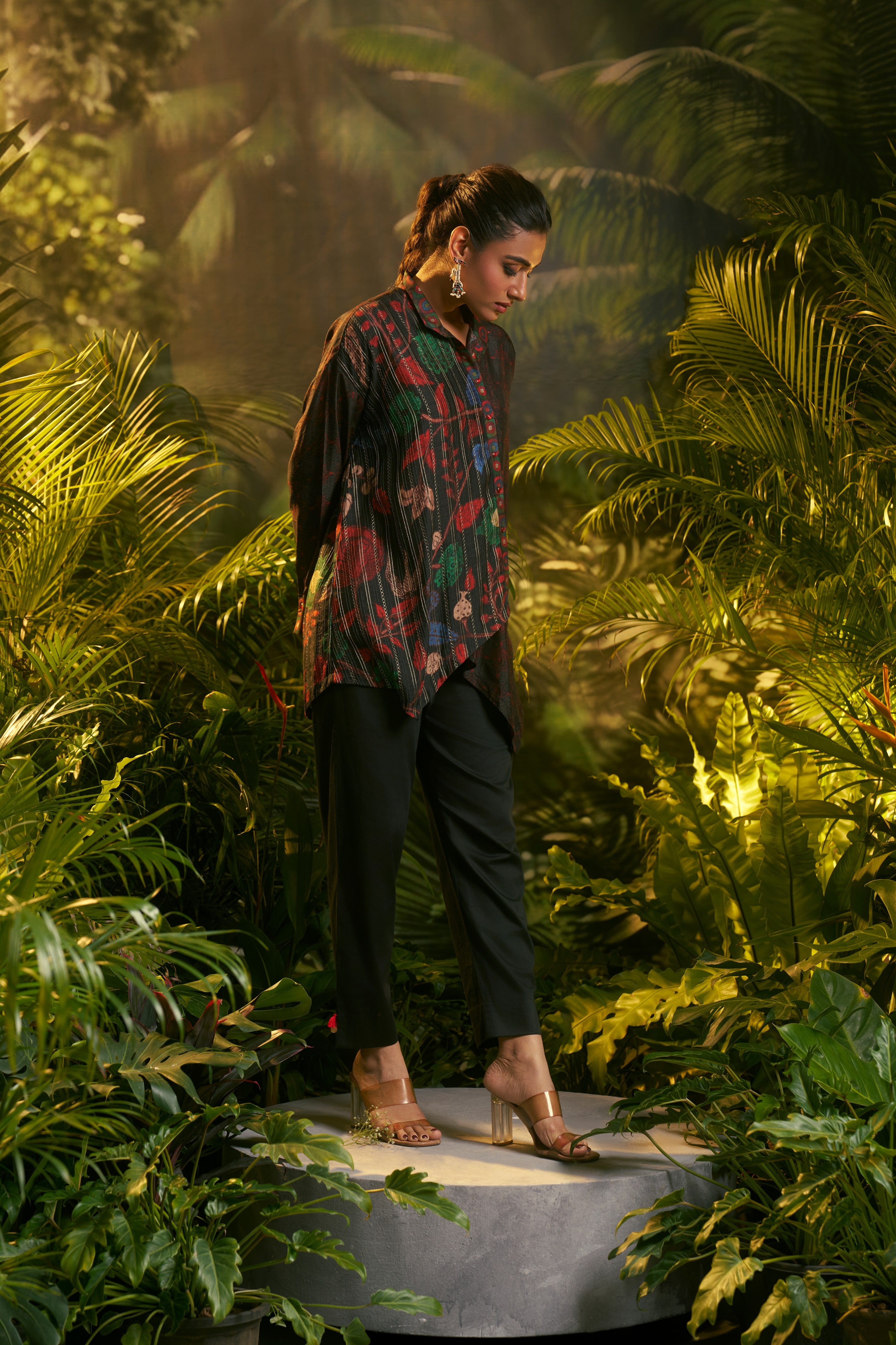 Multicolour Abstract Printed Asymmetric Shirt