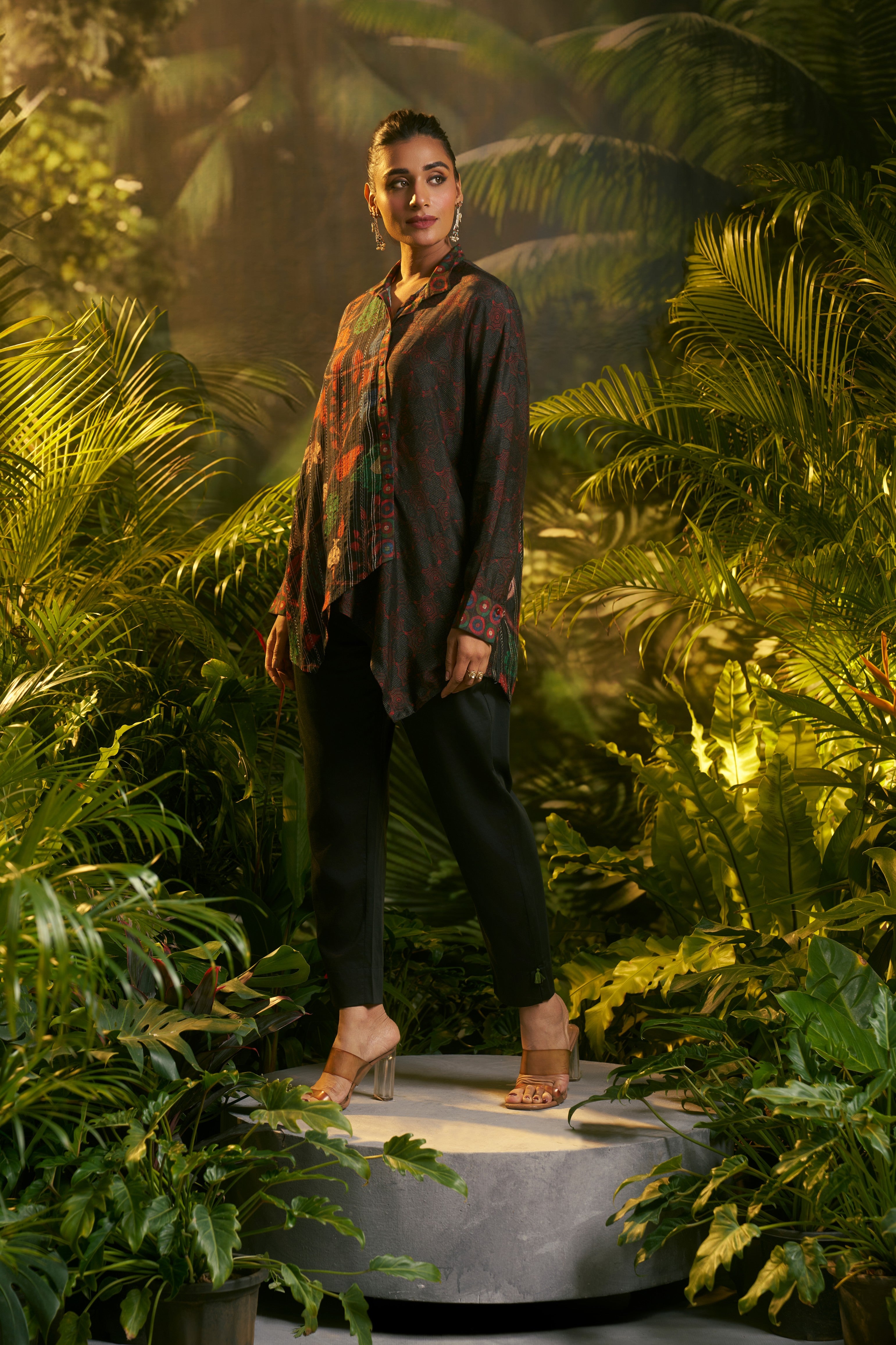 Multicolour Abstract Printed Asymmetric Shirt