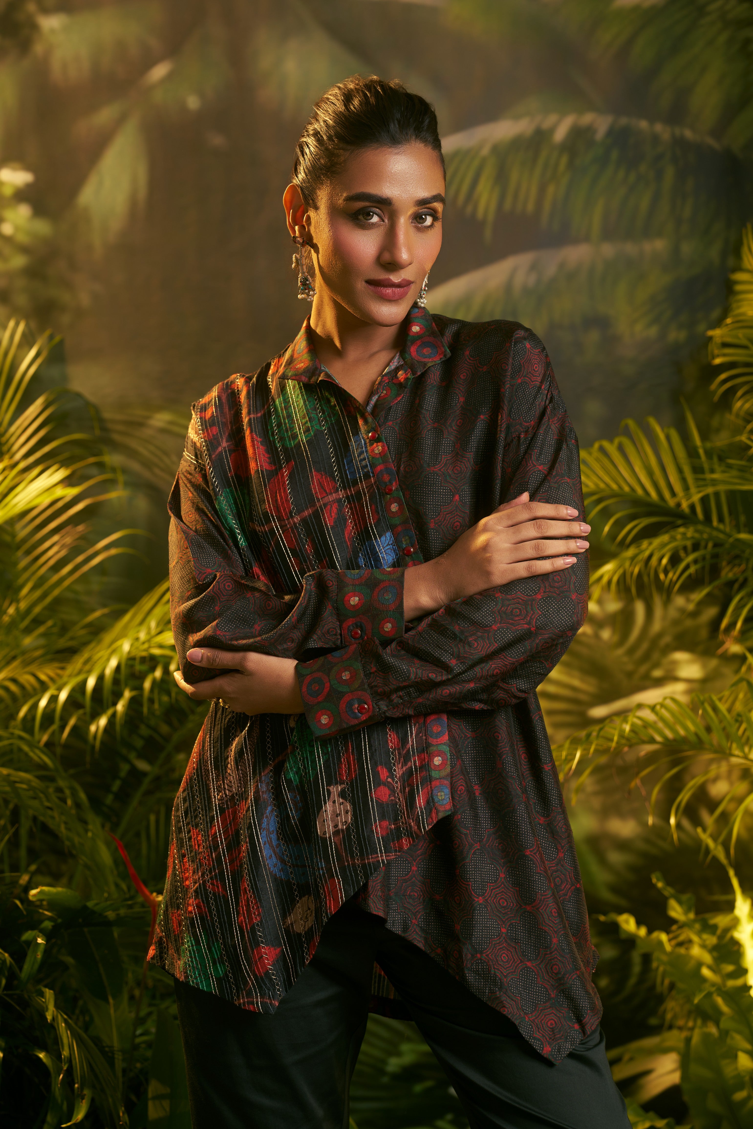 Multicolour Abstract Printed Asymmetric Shirt