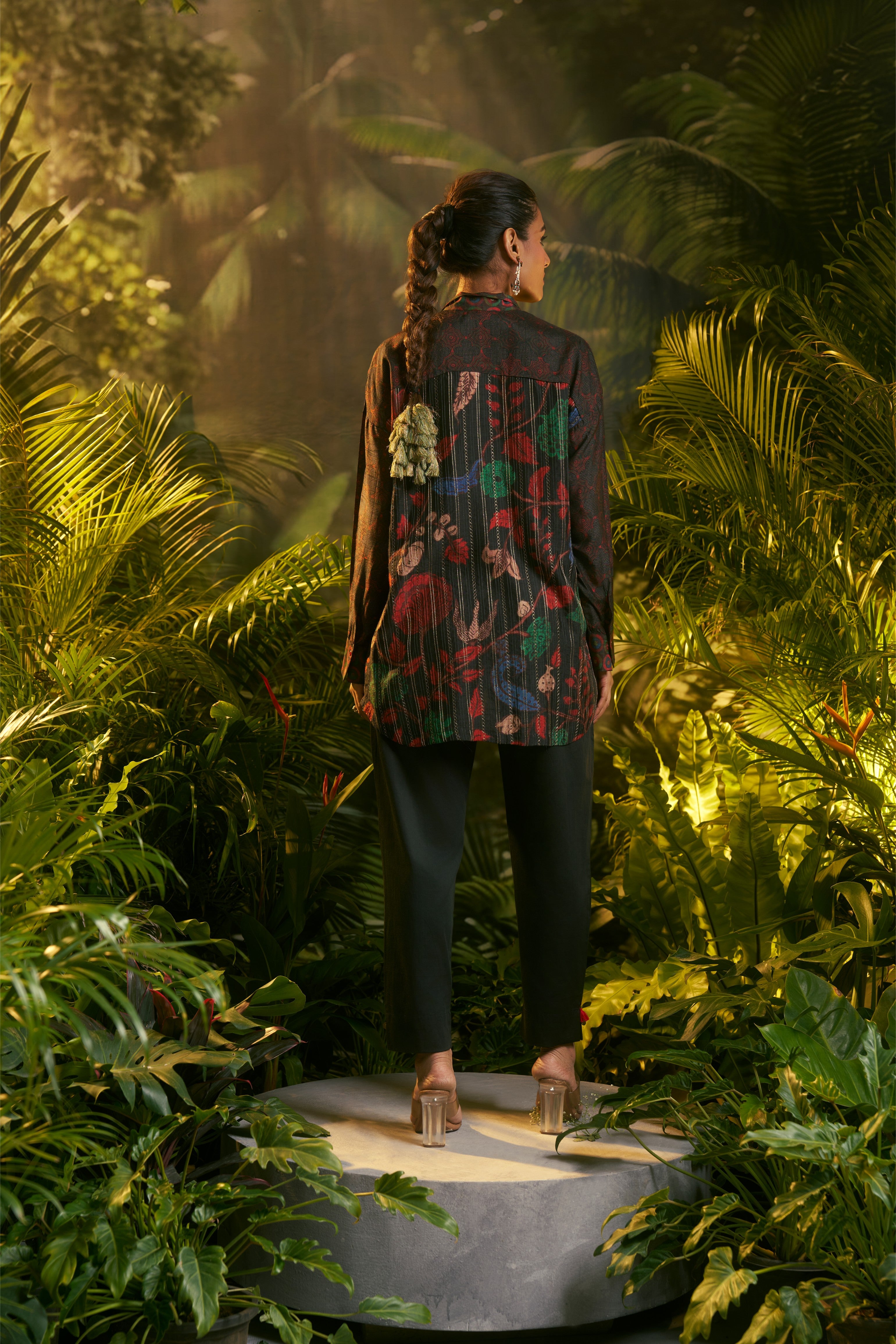 Multicolour Abstract Printed Asymmetric Shirt