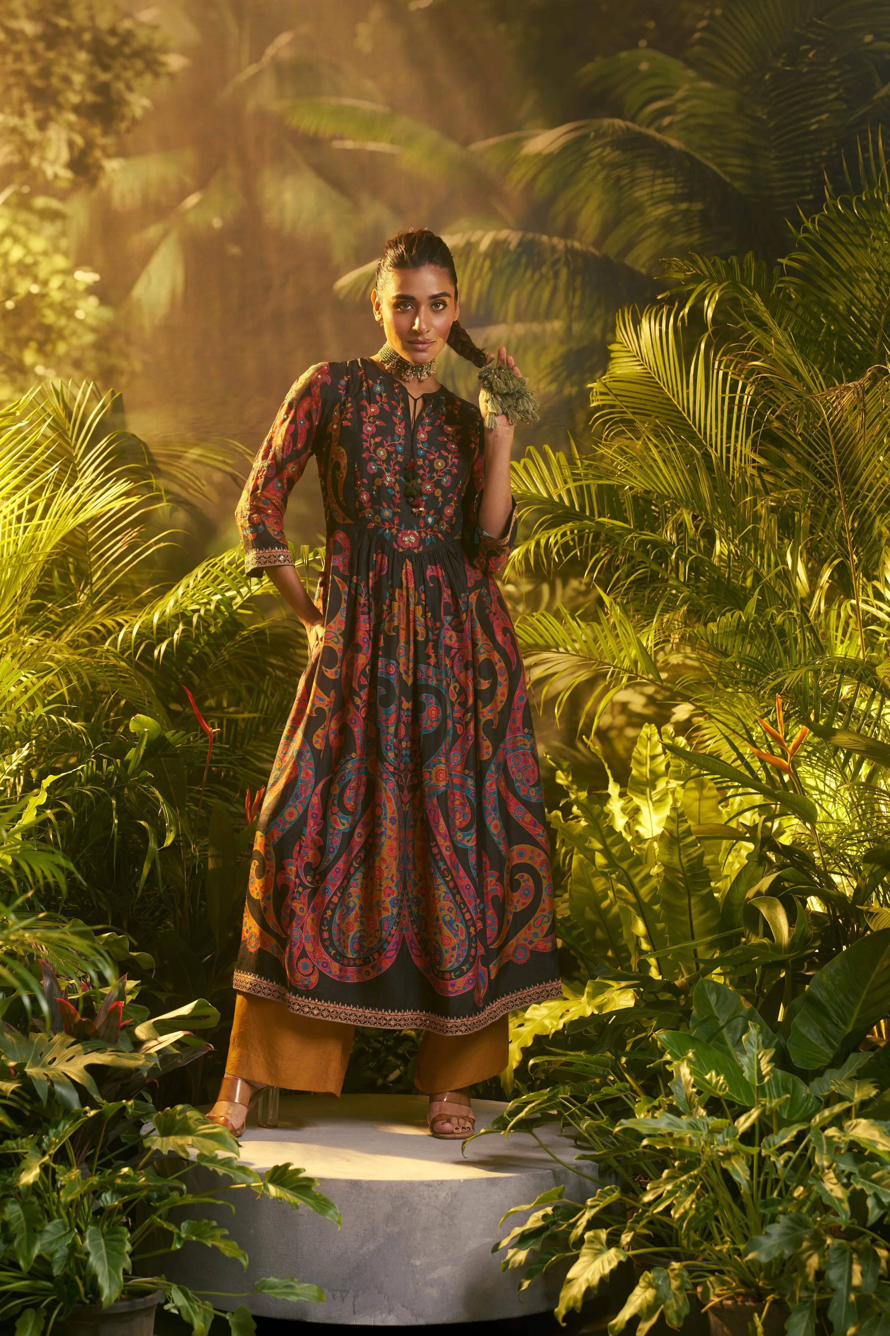 Black Multicolor Paisley Embroidered Salwar Set | Mokshaa