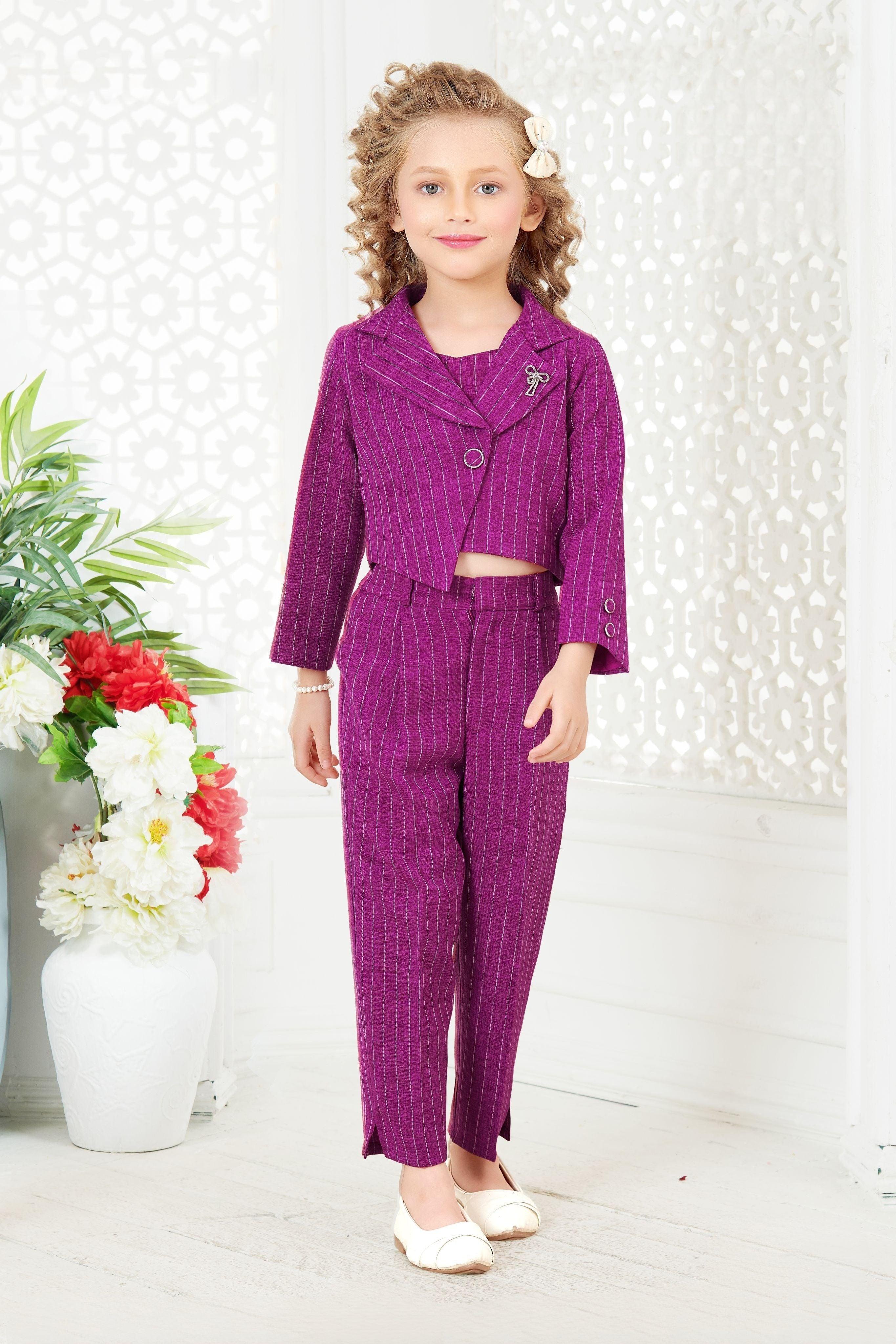 Elegant Plum Pinstripe Suit  Mokshaa