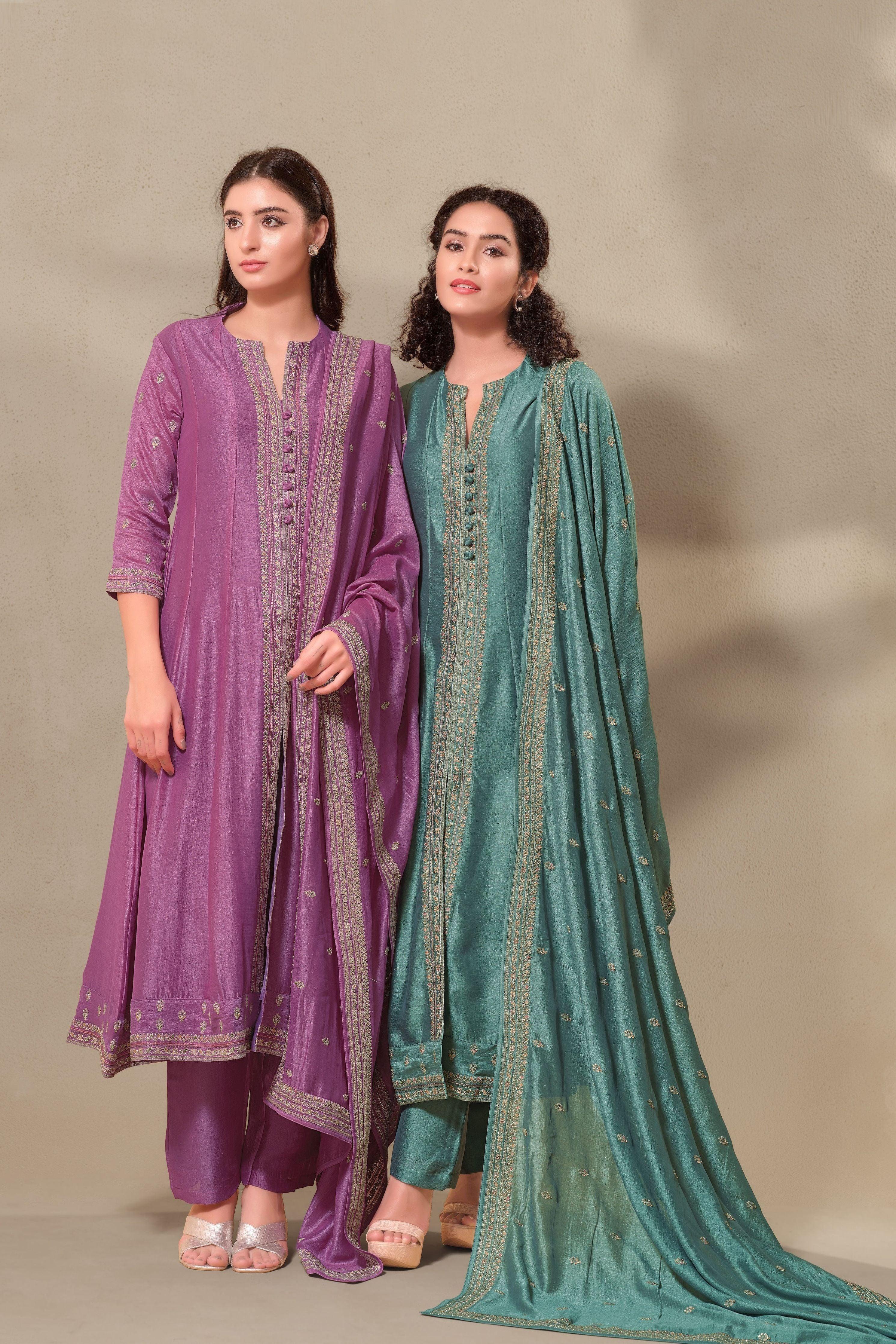 Exquisite Lilac Silk Anarkali Suit Set With Satin-Silk Dupatta - Mokshaa