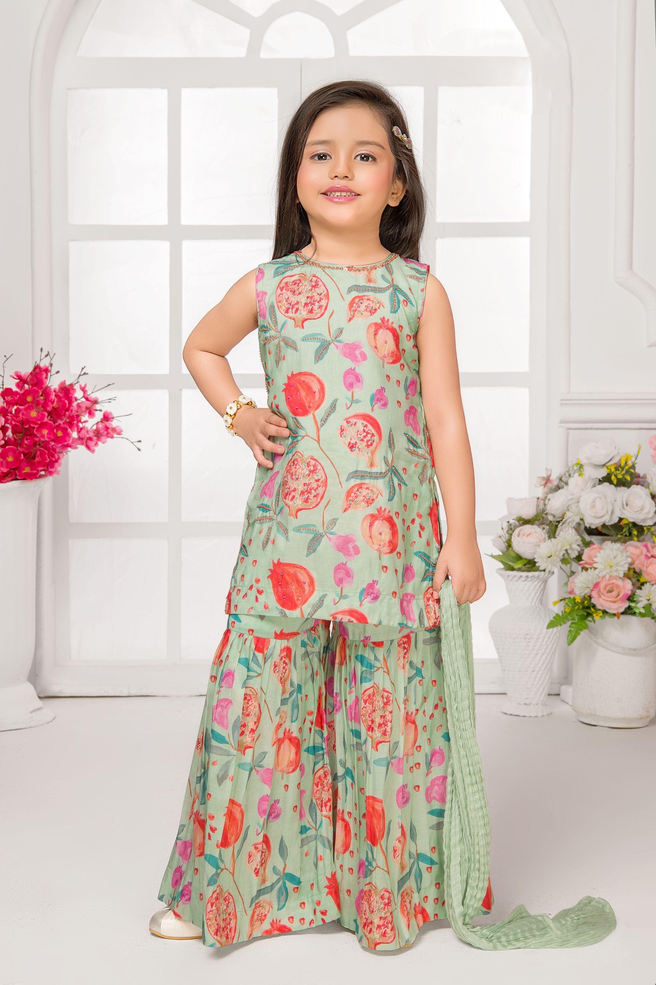 Mint Green Pomegranate Print Sharara Set  Mokshaa