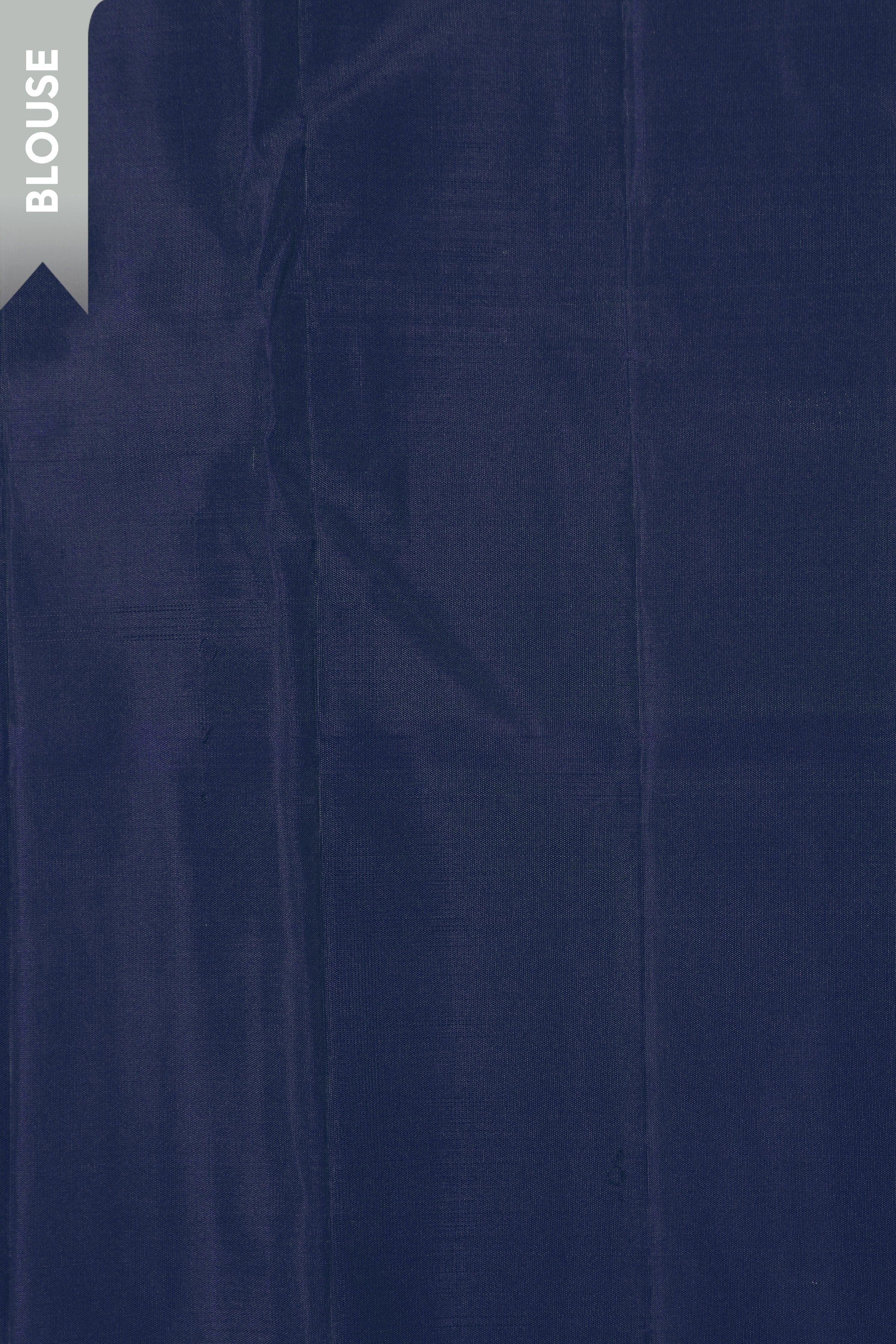 Beige Kanchipuram Silk Saree with Gingham Checks and Blue Zari Border  Mokshaa