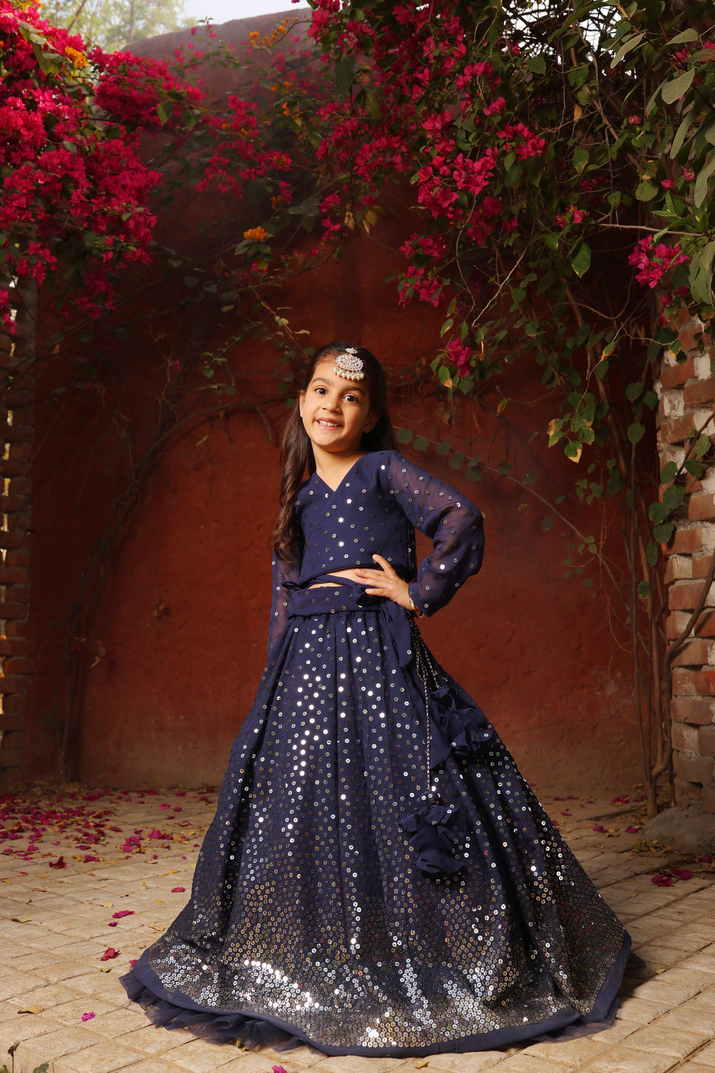 Navy Blue Embroidered Lehenga Choli Set - Mokshaa