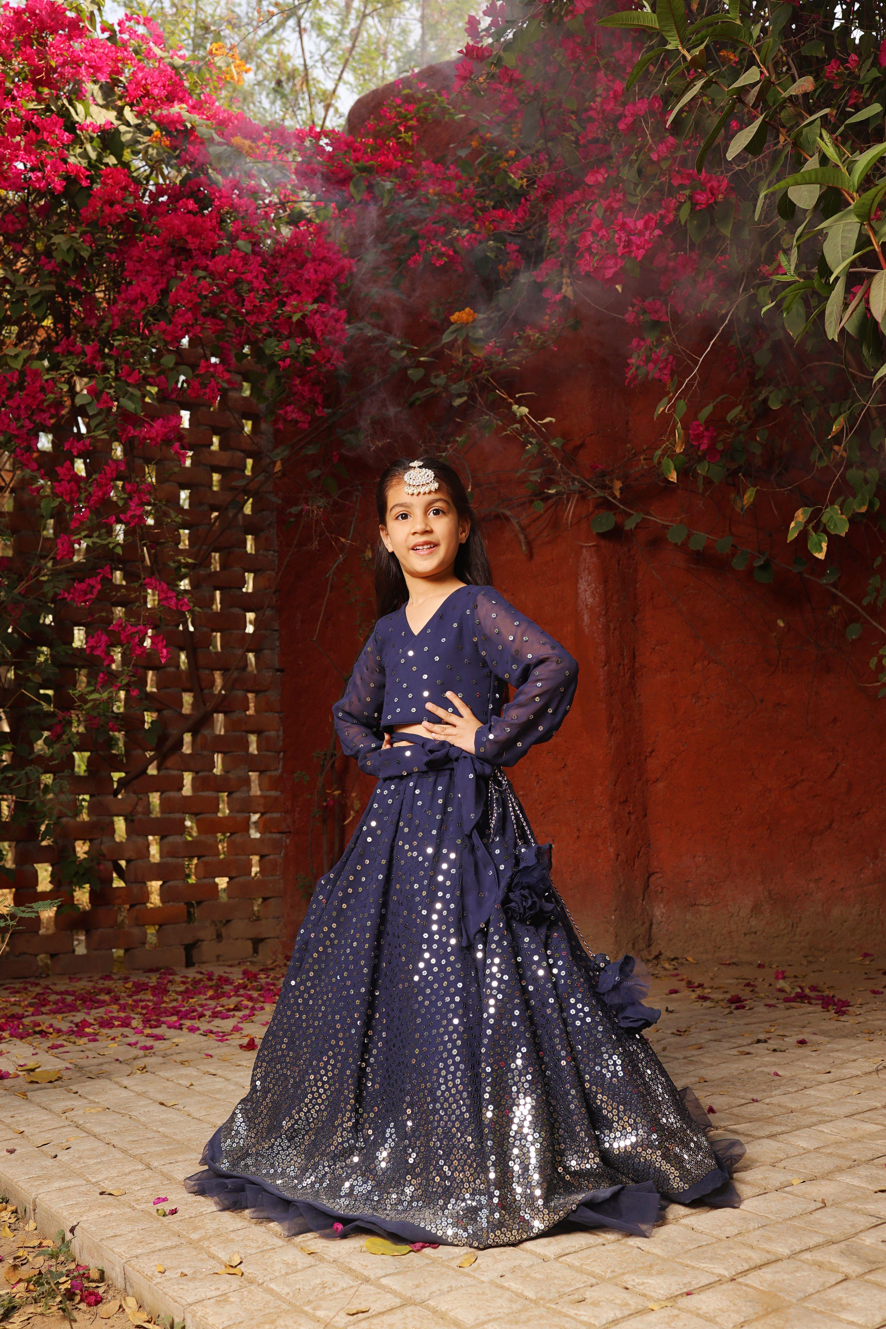 Navy Blue Embroidered Lehenga Choli Set - Mokshaa