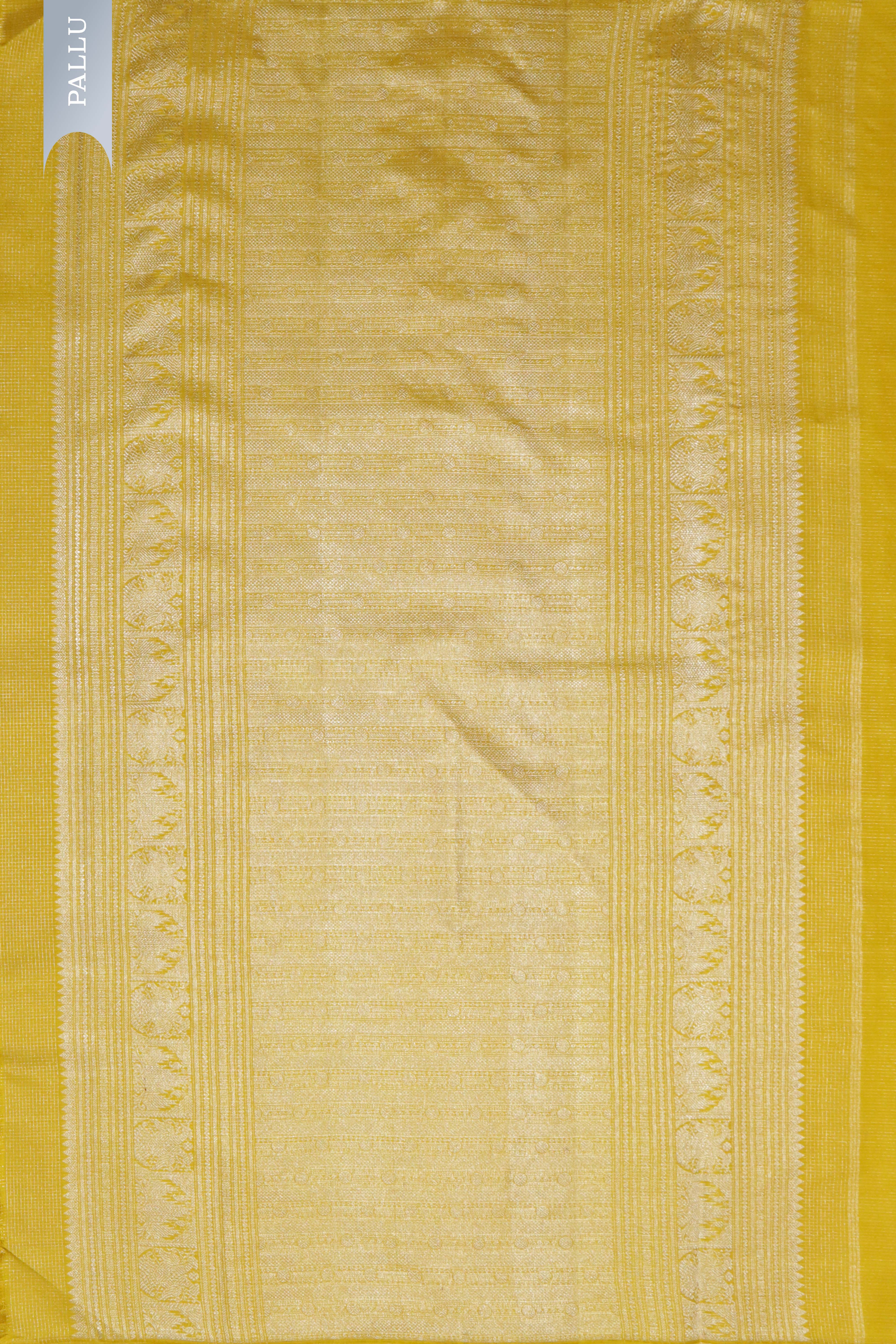 Yellow Kanchipuram Silk Saree with Small Silver Zari Checks & Motifs