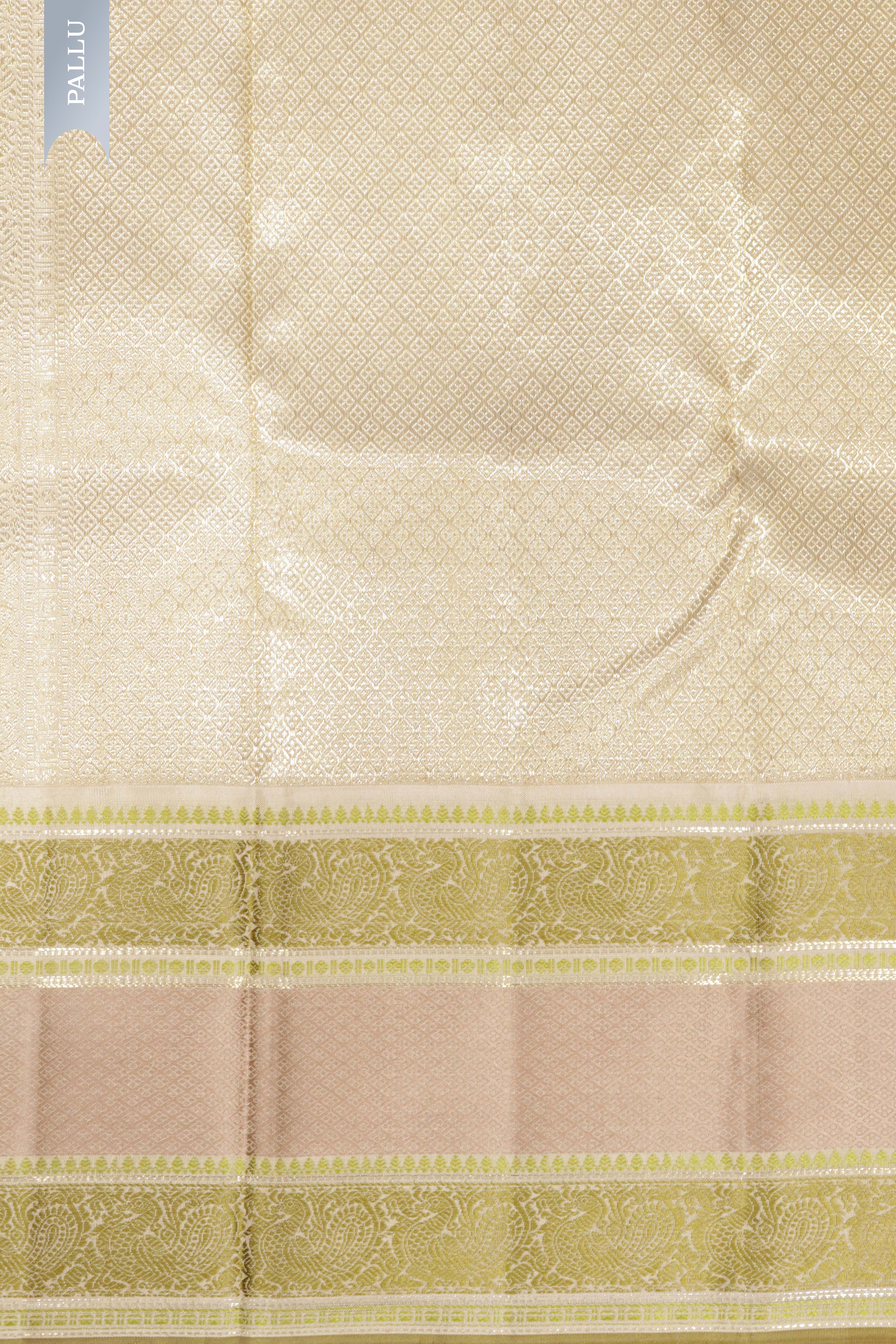 Bottle Green Kanchipuram Silk Saree with Self Stripes, Zari Weaving & Contrast Thread Border