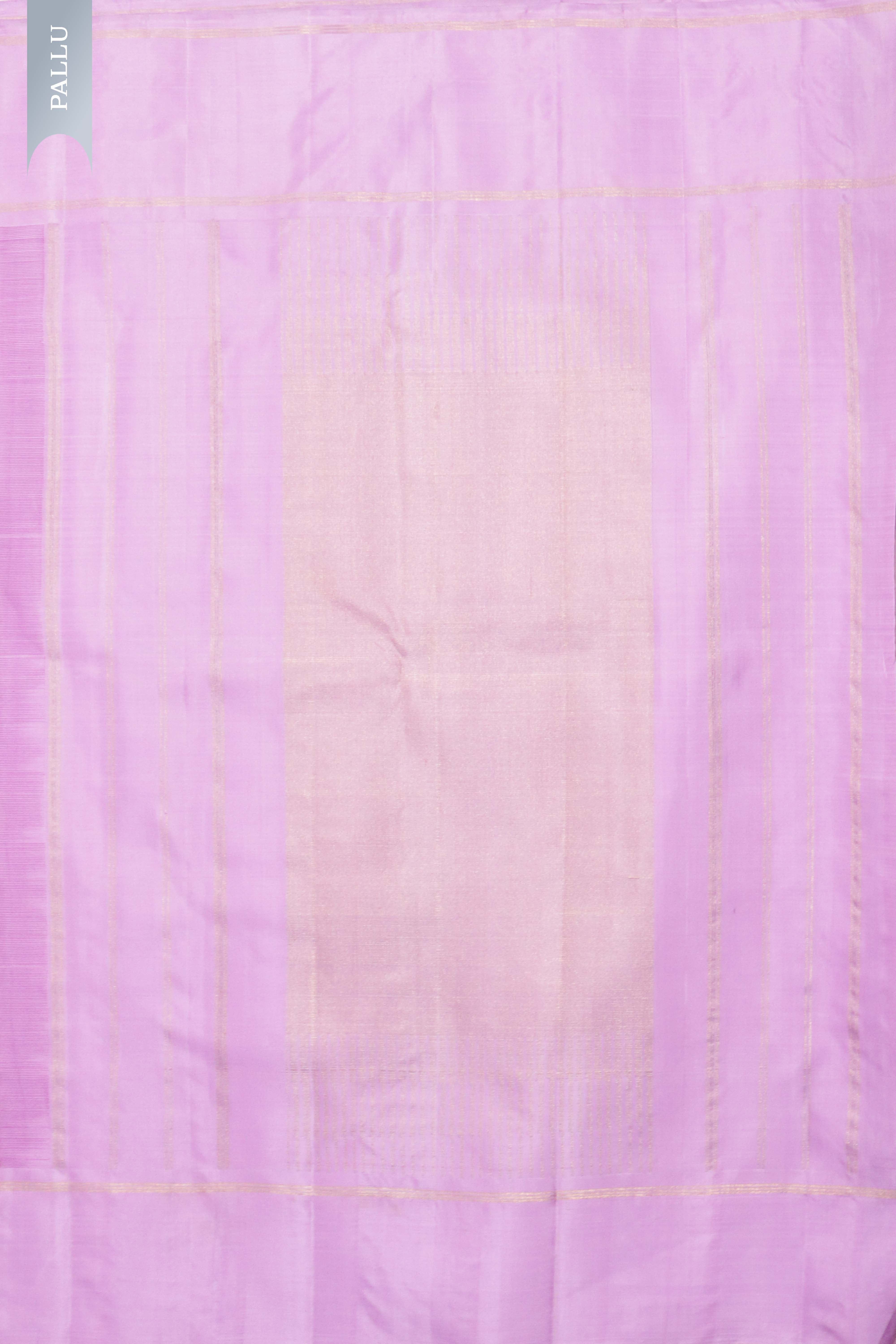 Purple Kanchipuram Silk Saree with Gold & Silver Zari Stripes and Contrast Silk Border
