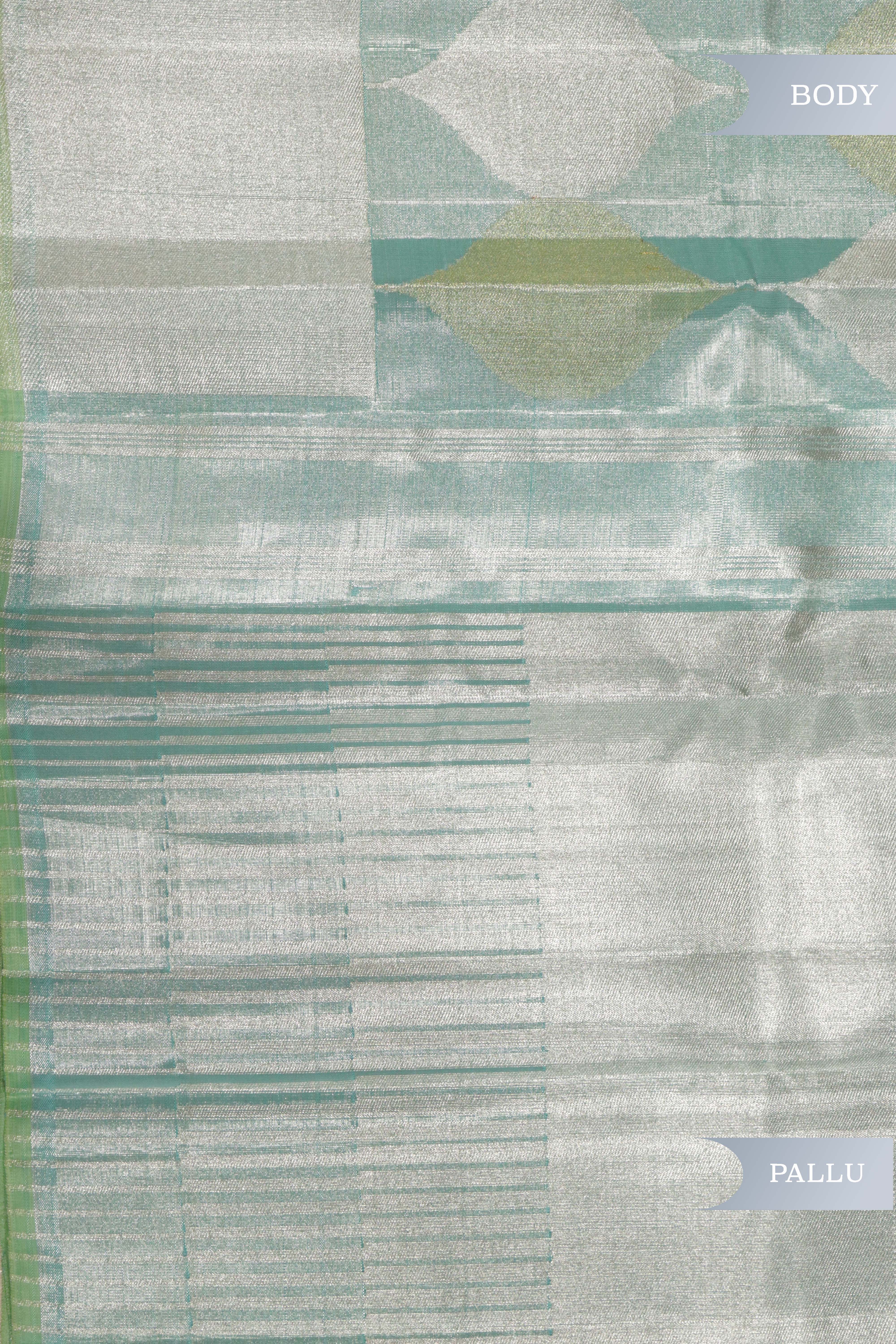 Ice Blue Kanchipuram Tissue Saree with Silver & Gold Jaal Motifs and Self Zari Border