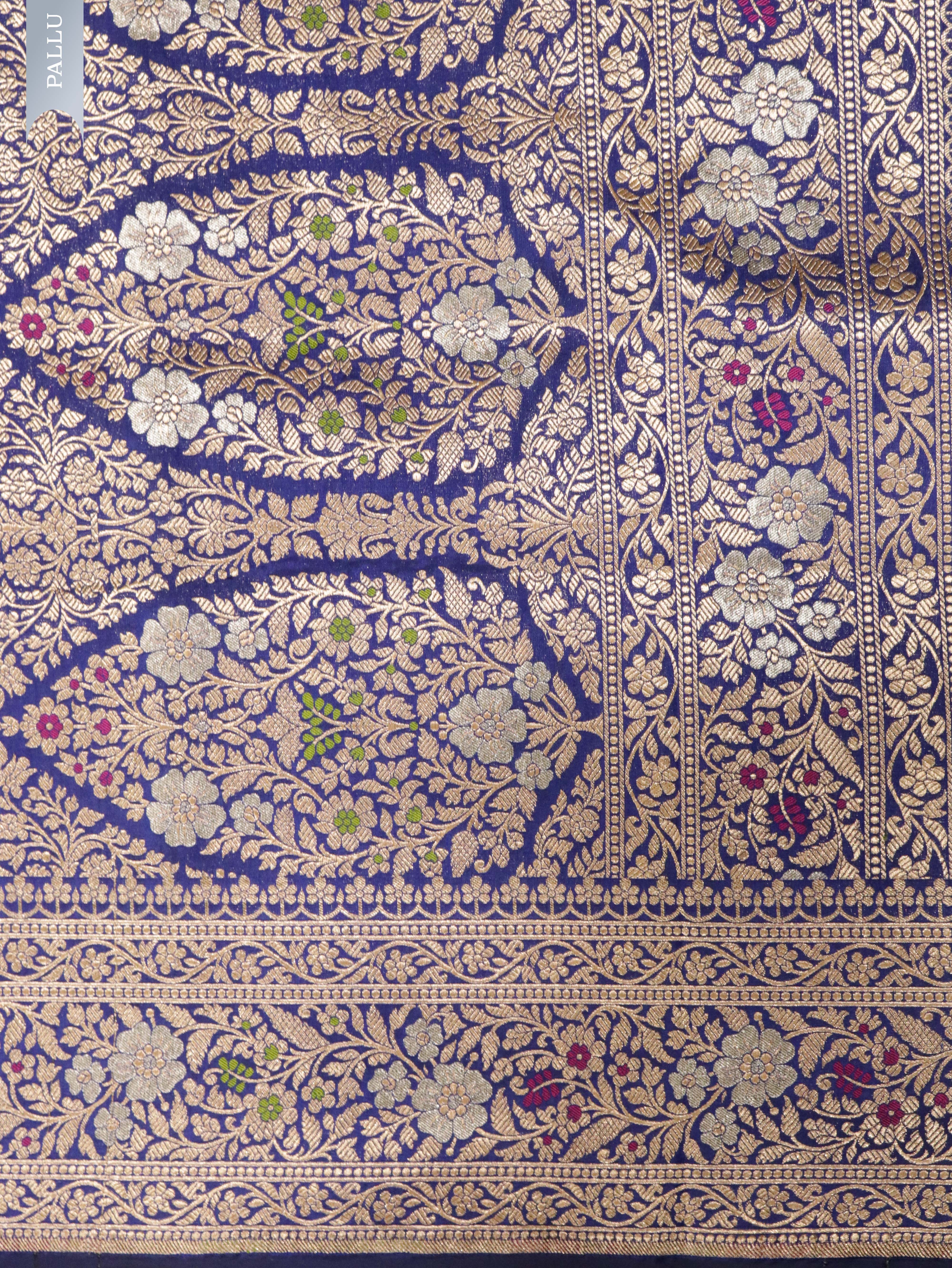 Ink Blue Banarasi Silk Saree with Zari Weaving & Meenakari Thread Work