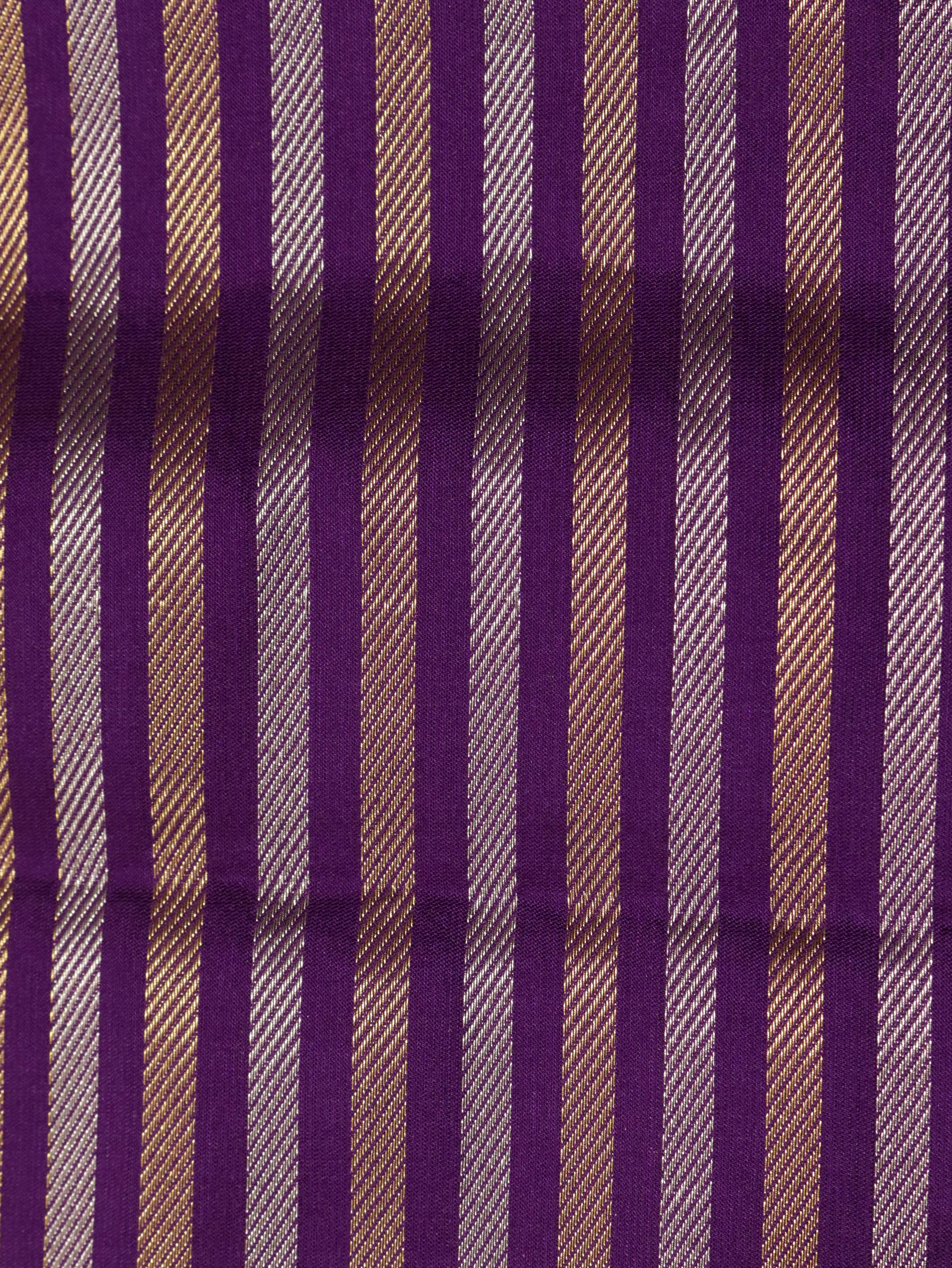 Magenta Banarasi Silk Saree with Long Silver & Gold Zari Border