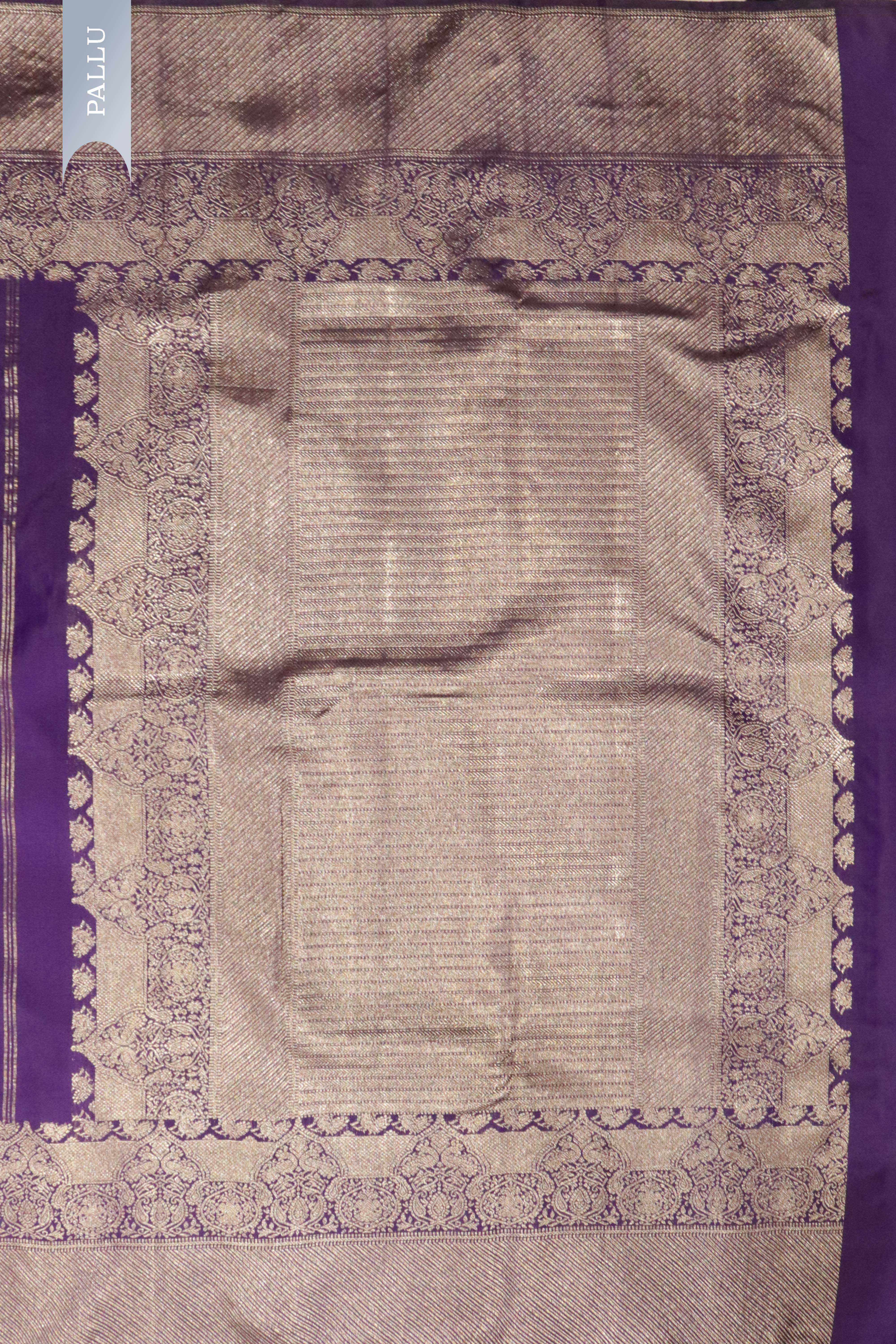 Purple Kanchipuram Silk Saree with Parrot Zari Motifs & Zari Weaving Border