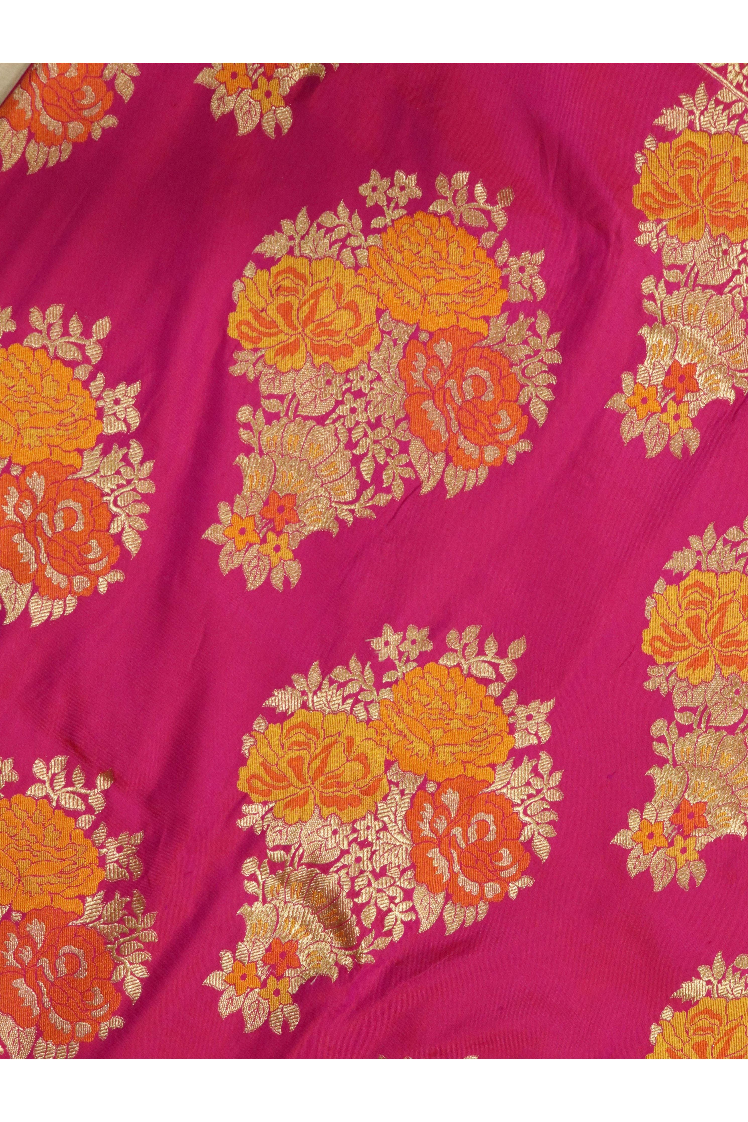 Rani Pink Banarasi Silk Saree with Zari & Thread Weaving - Mokshaa