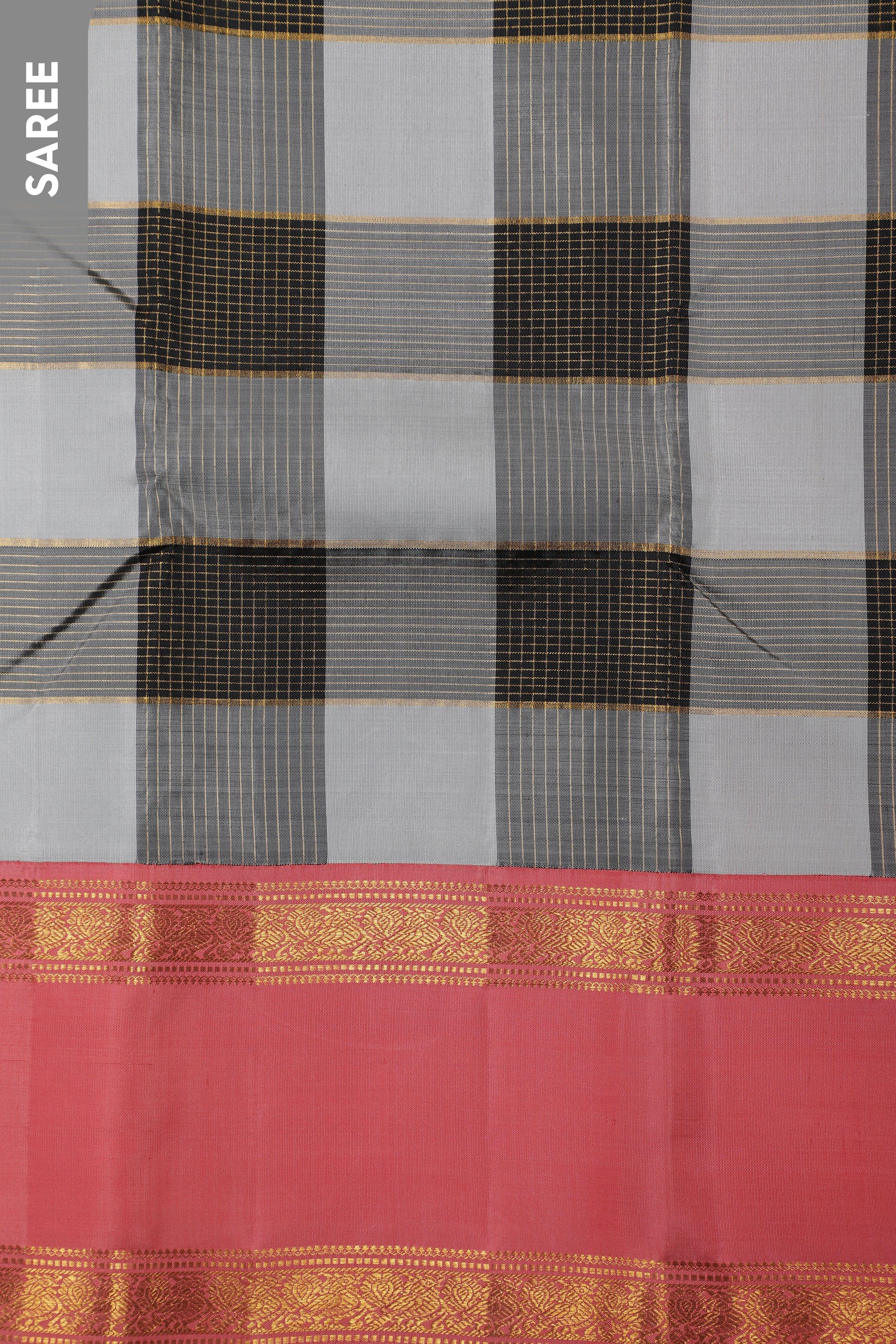 Checked Kanchipuram Silk Saree With Pink Border Mokshaa
