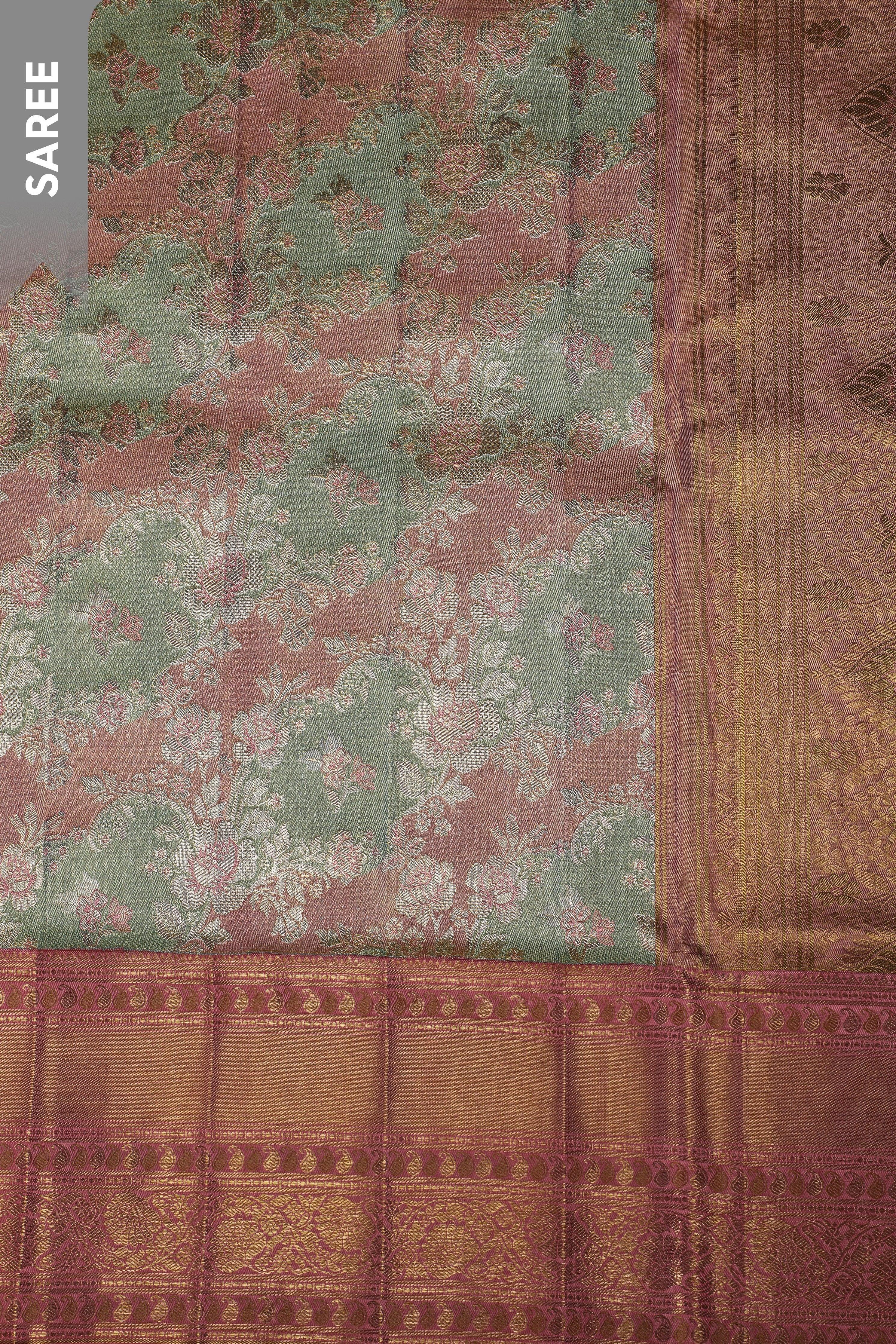 Dual Tone Kanchipuram Tissue Silk Saree  Mokshaa