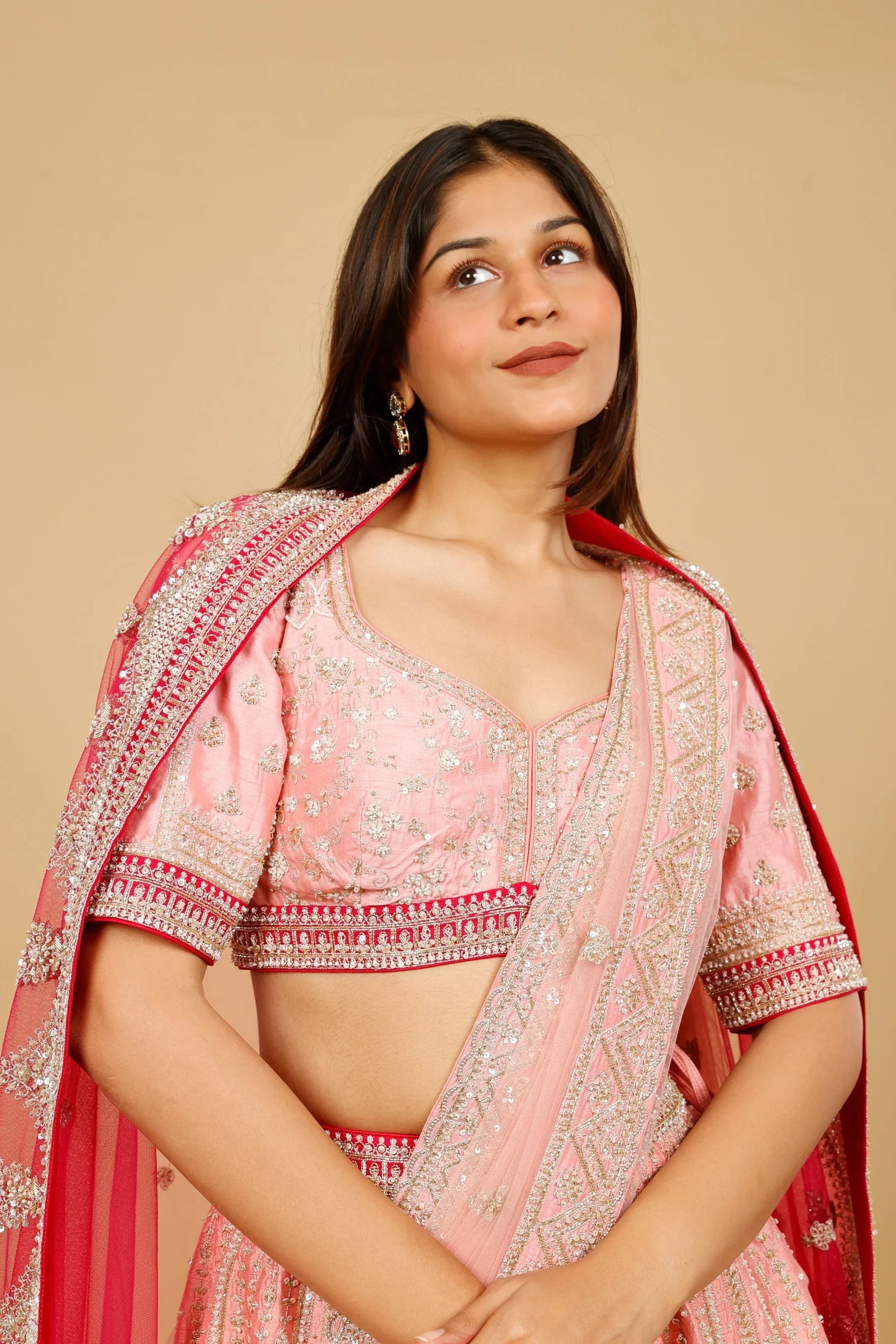 Pink Ombre Raw Silk Bridal Lehenga Set with Zari, Sequin & Zardozi Embroidery