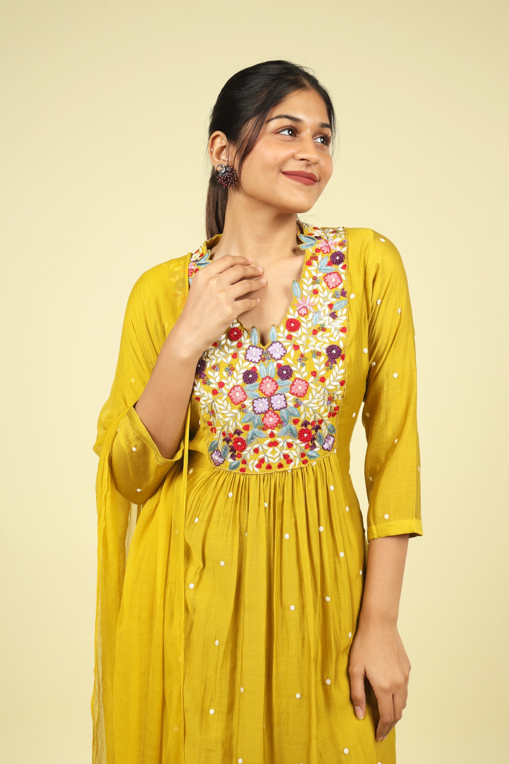 Yellow Mul Chanderi Straight Cut Salwar Set