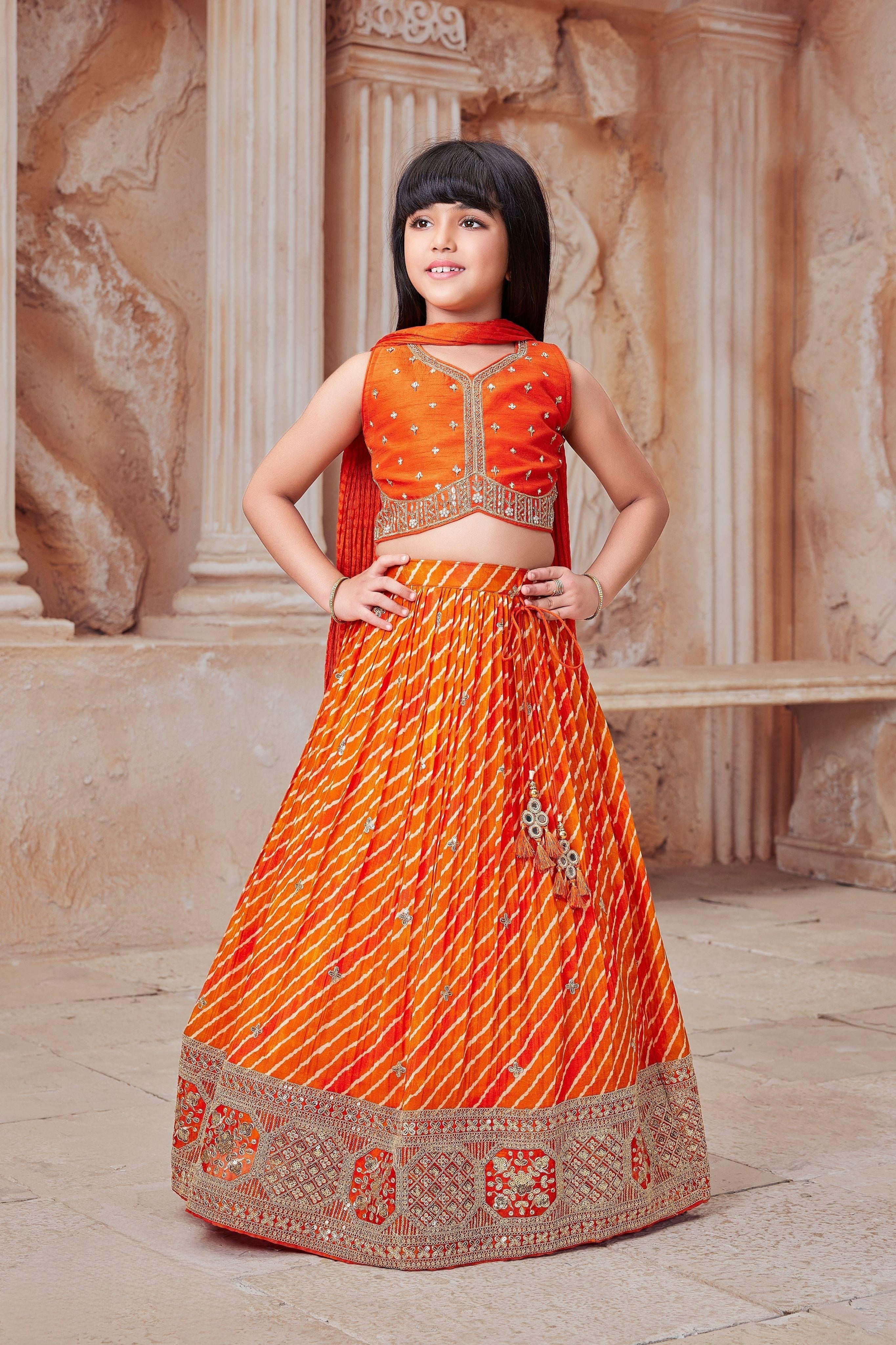 Orange Bandhani Lehenga Choli Set Mokshaa