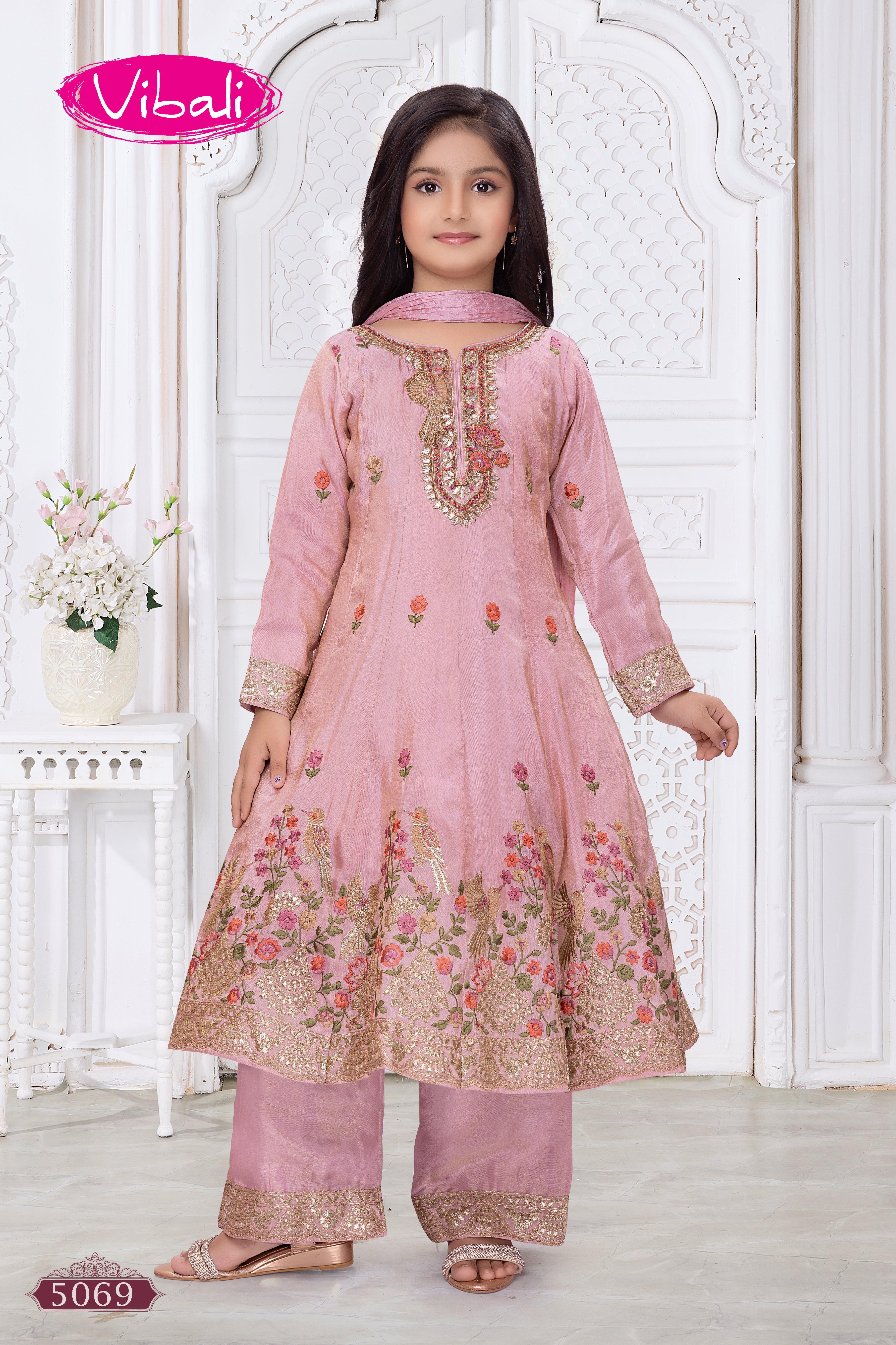 Peach Shimmer Silk Anarkali Suit