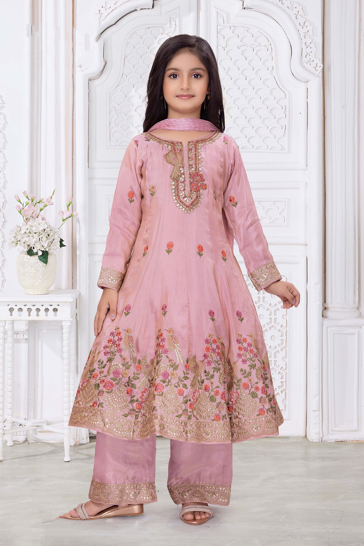 Peach Shimmer Silk Anarkali Suit