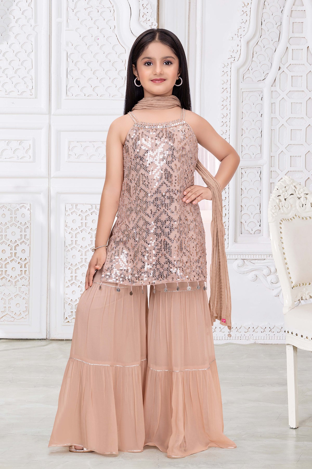 Dusty Champagne Designer Sharara Set for Girls