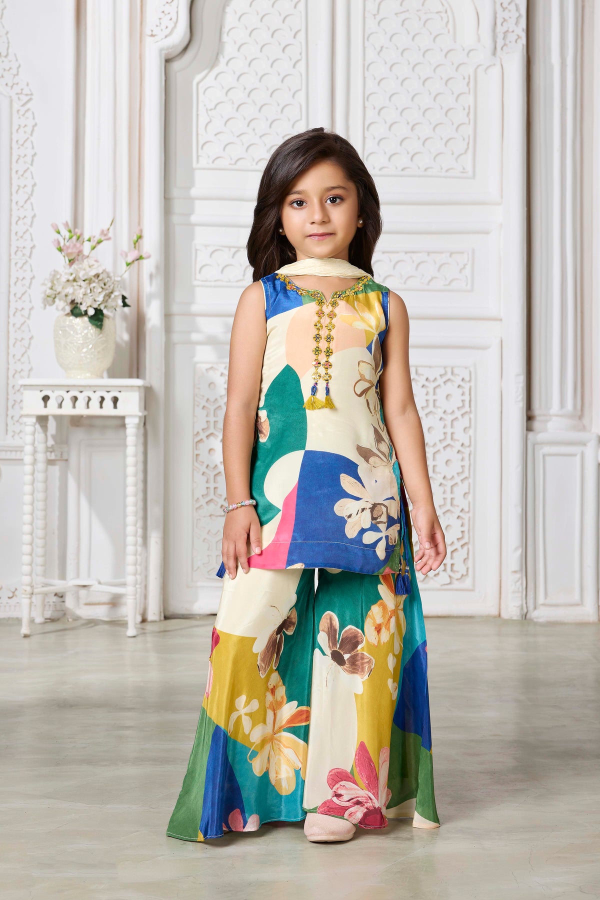 Multicolor Floral Crepe Sharara Set