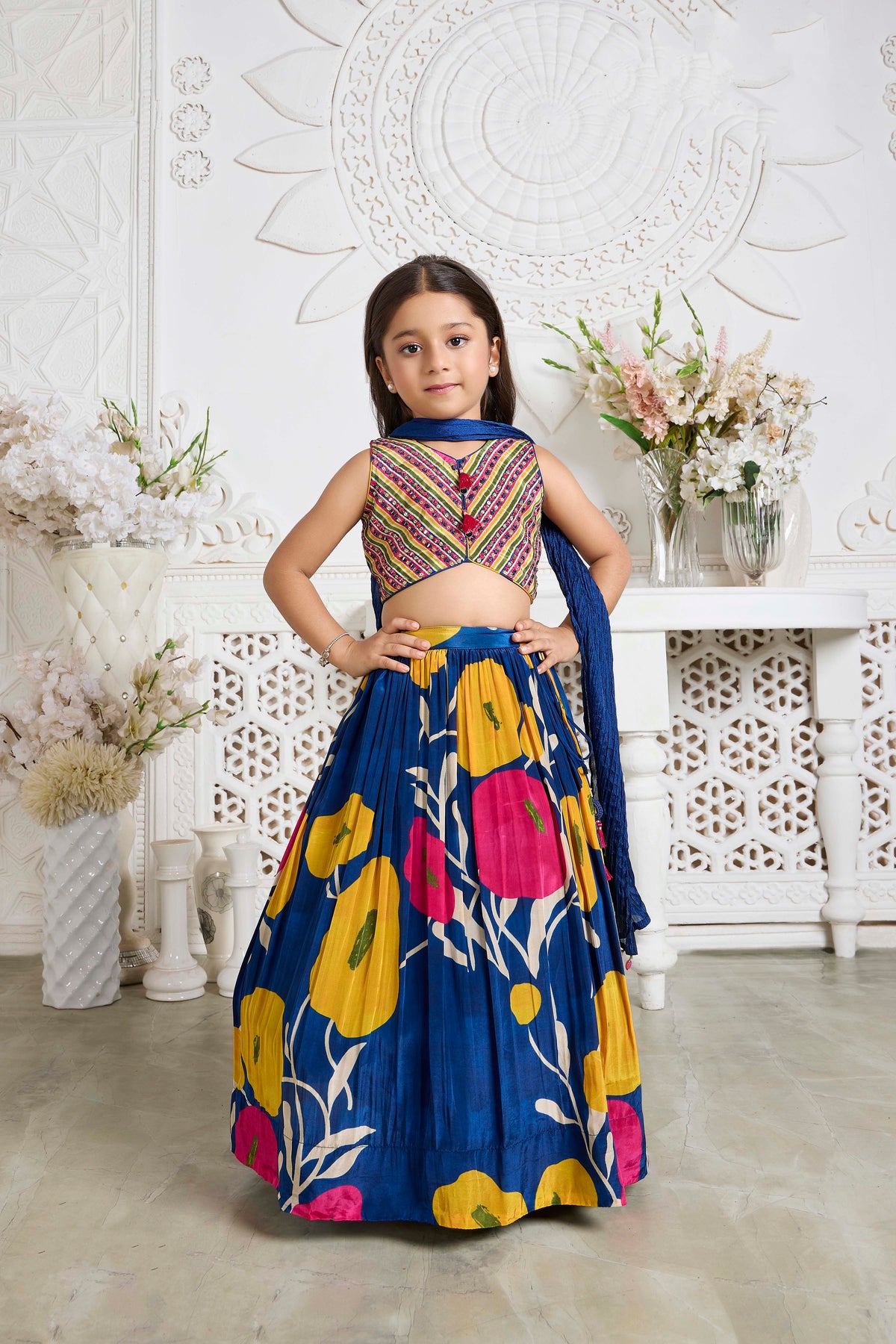 Blue Multicolor Floral Print Lehenga