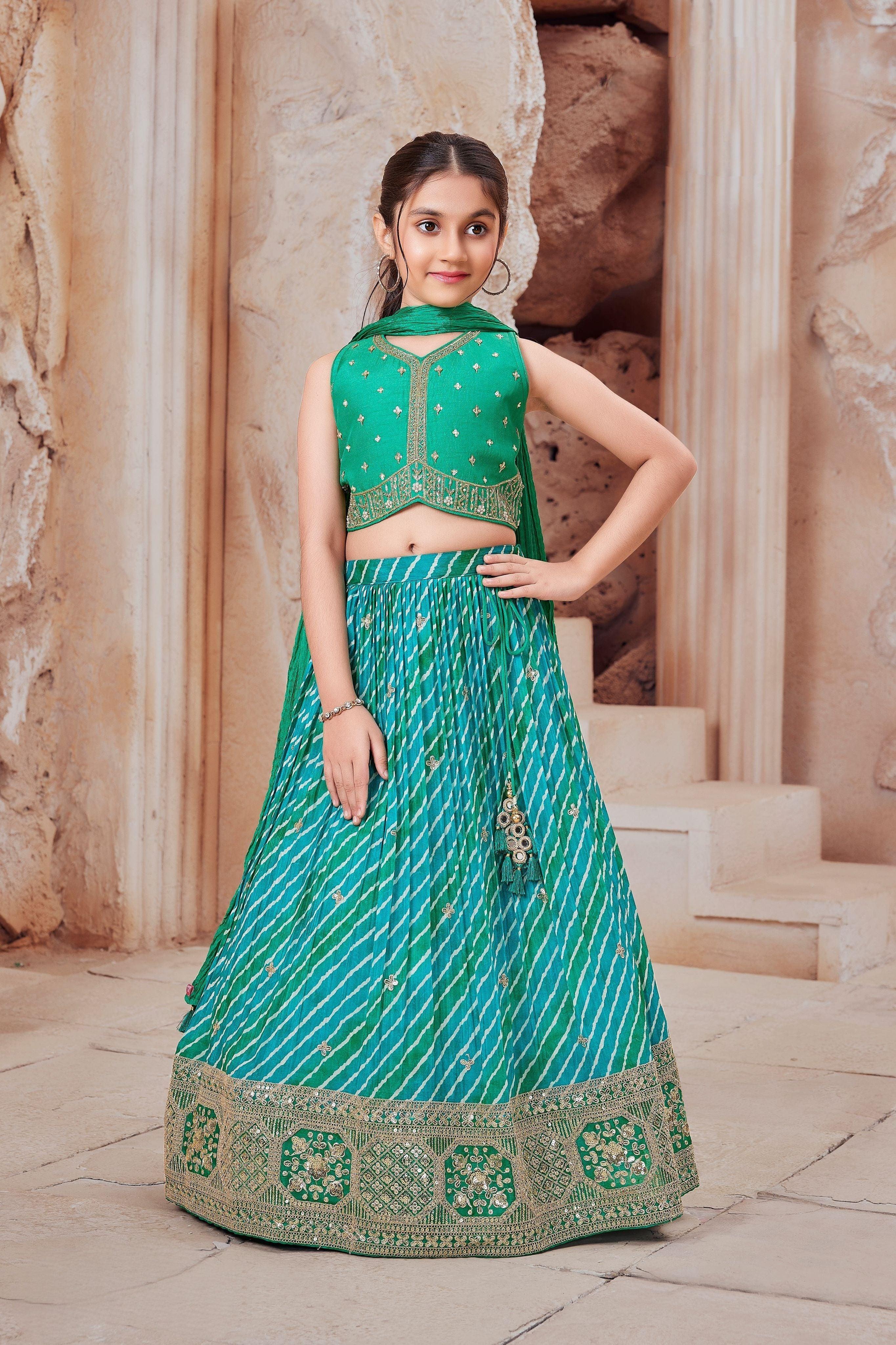 Rama Green Bandhani Lehenga Choli Set Mokshaa