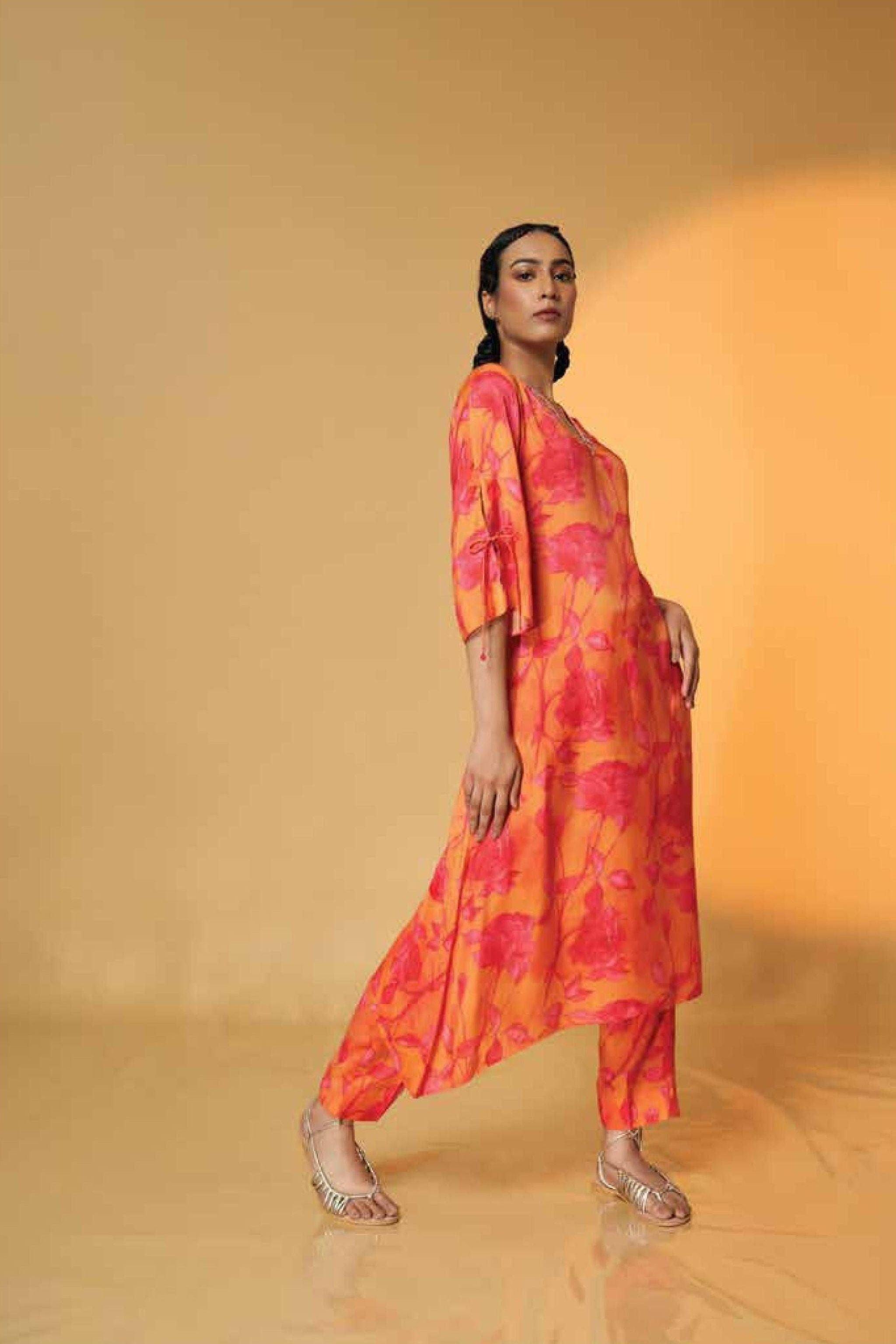 Sunset Bloom Asymmetrical Kurta Set Mokshaa