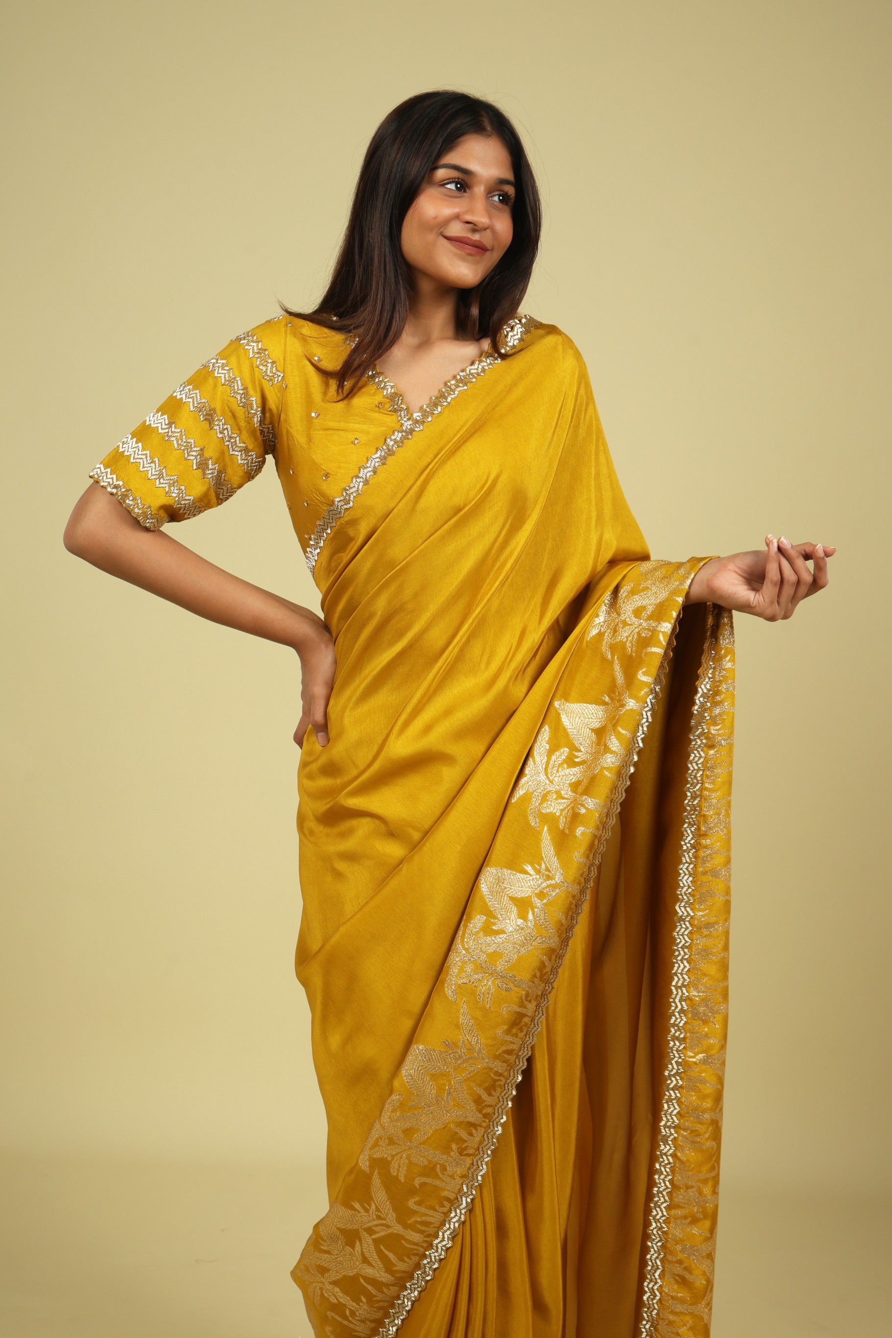 Mustard Tussar Georgette Saree