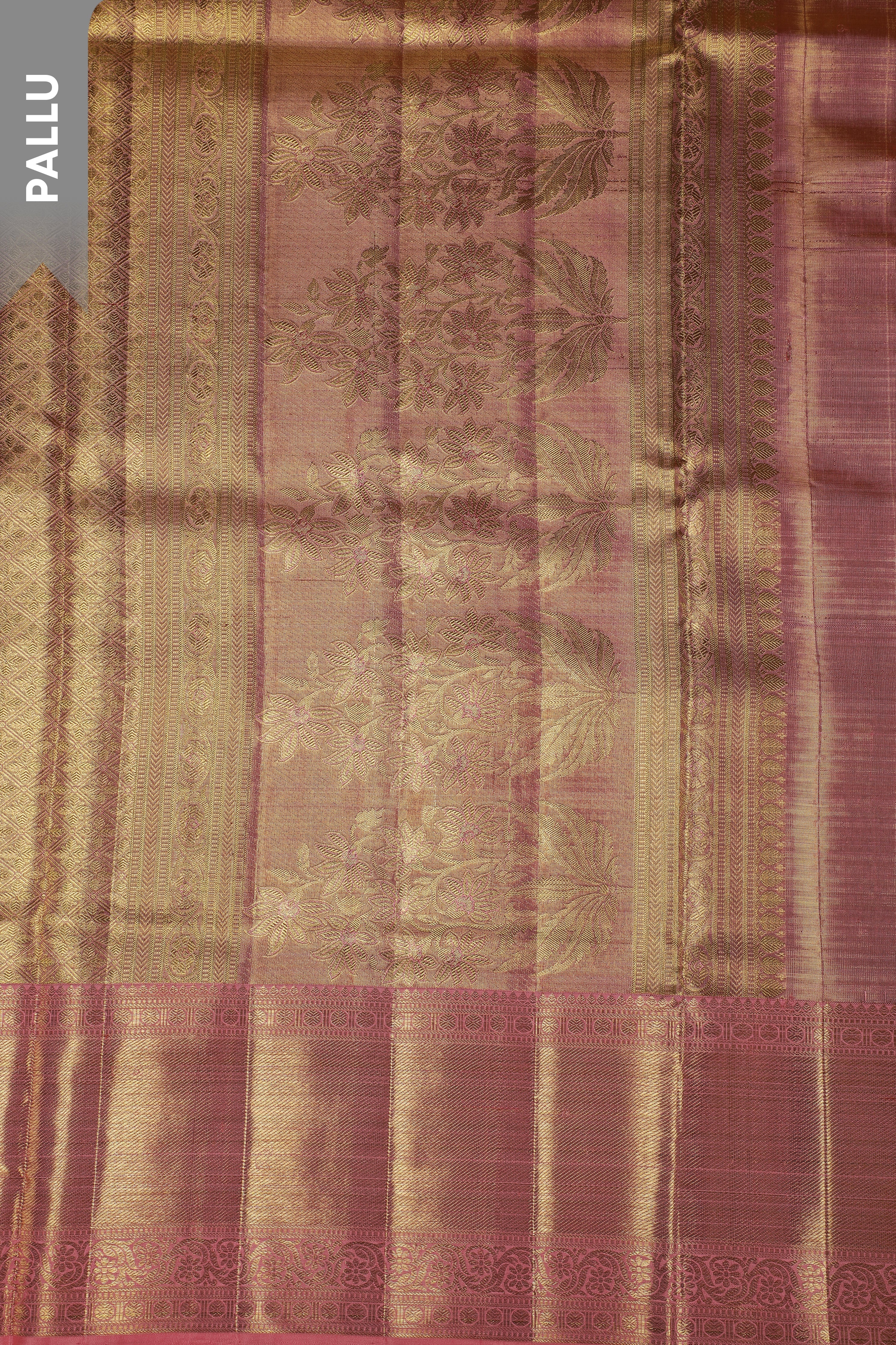 Gold Tissue Silk Saree with Coral-Mustard Base and Parrot Motifs Mokshaa