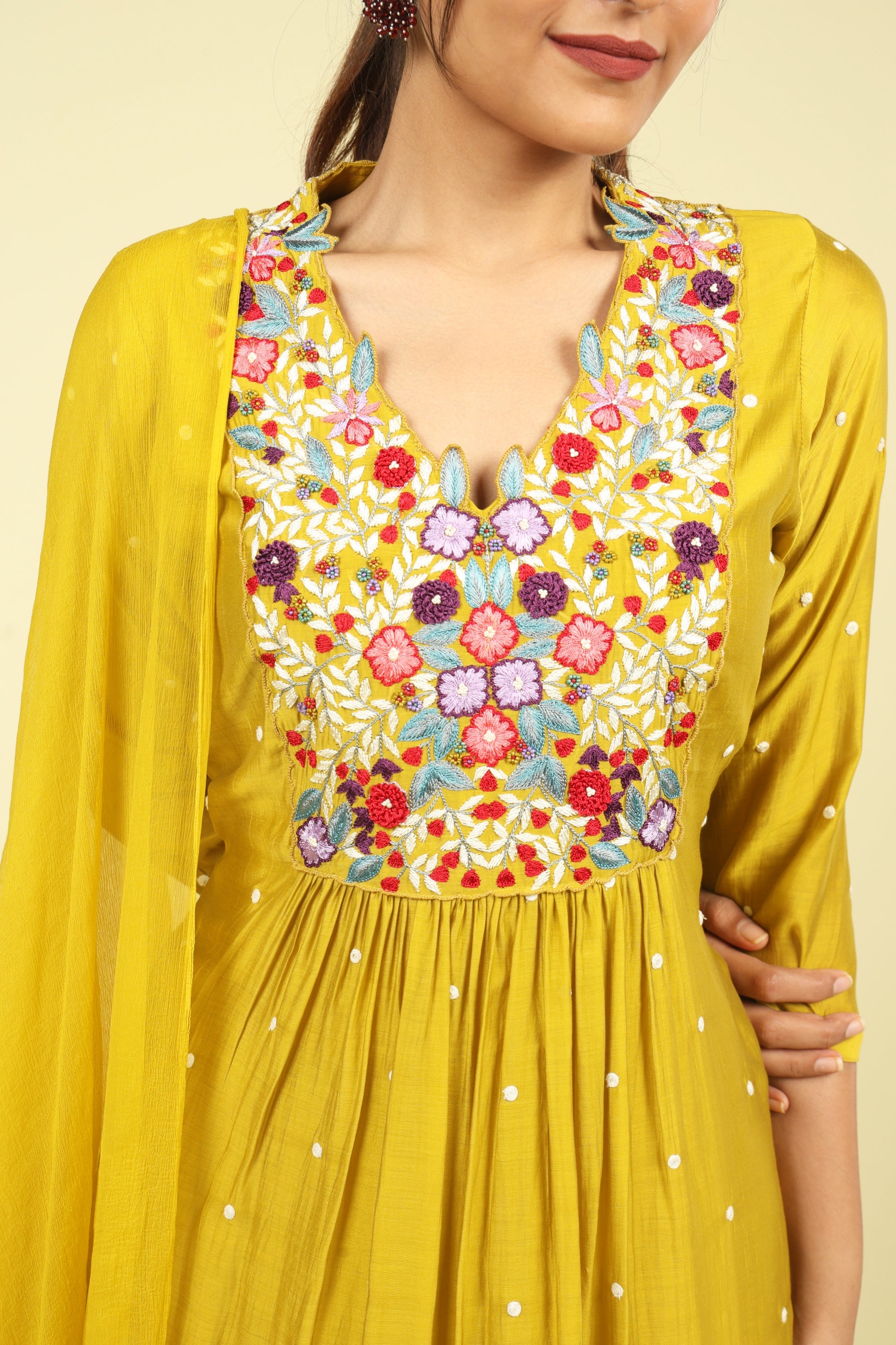 Yellow Mul Chanderi Straight Cut Salwar Set
