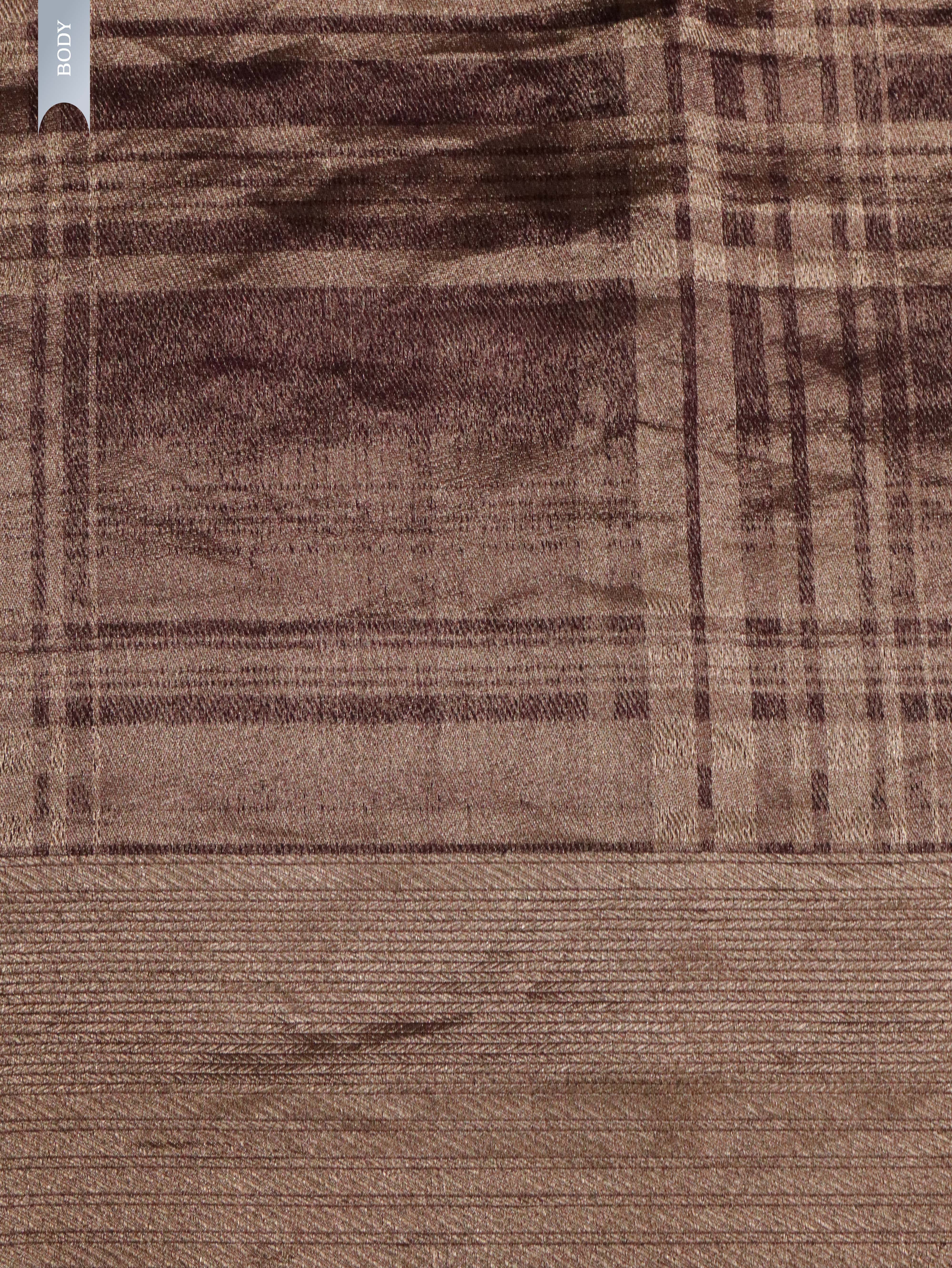 "Wine Banarasi Kora Silk Saree with Self Zari Checks & Zari Border** "