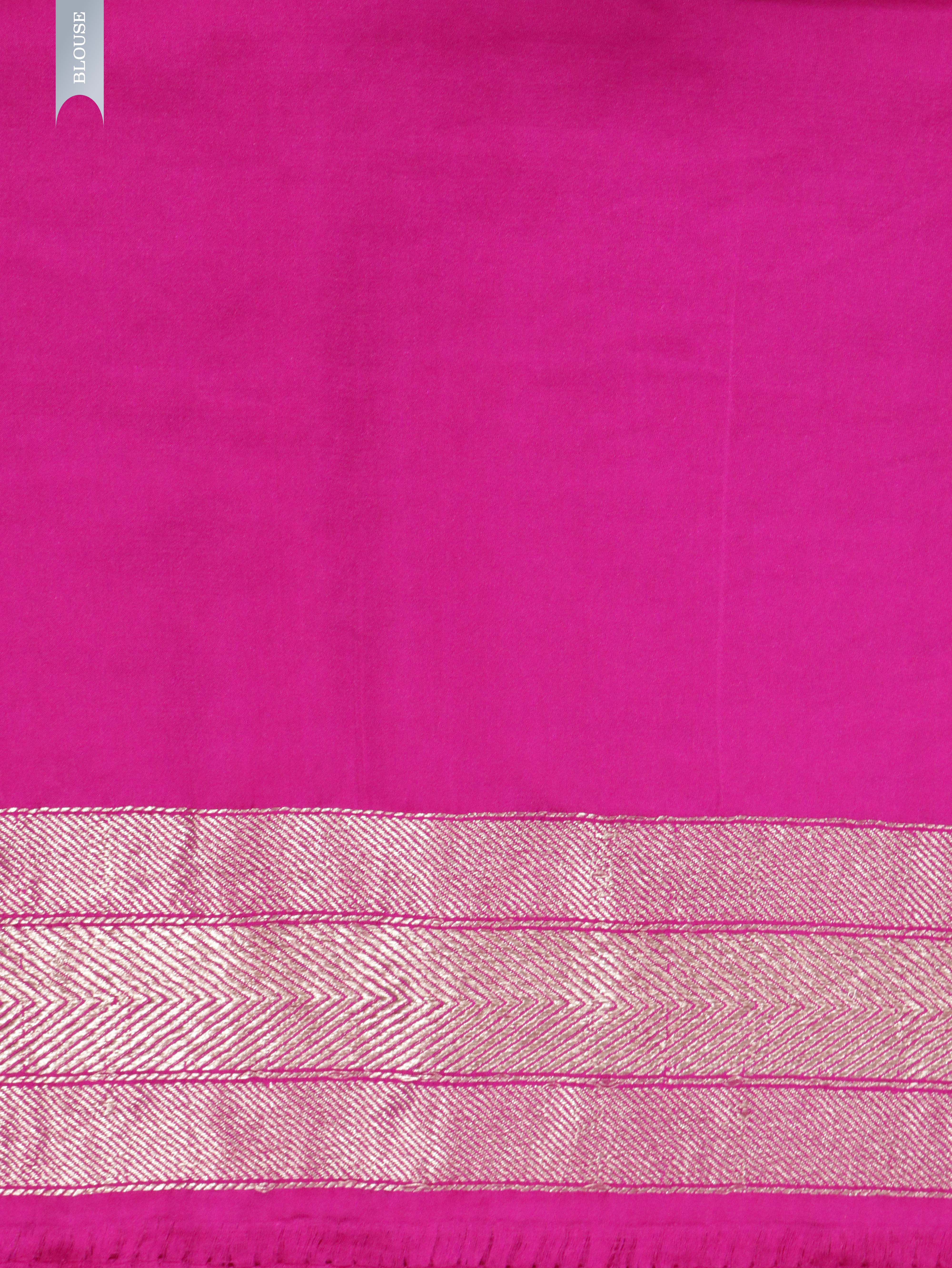 Rani Pink Banarasi Mushroom Silk Saree with Silver Zari Tiger Jaal**