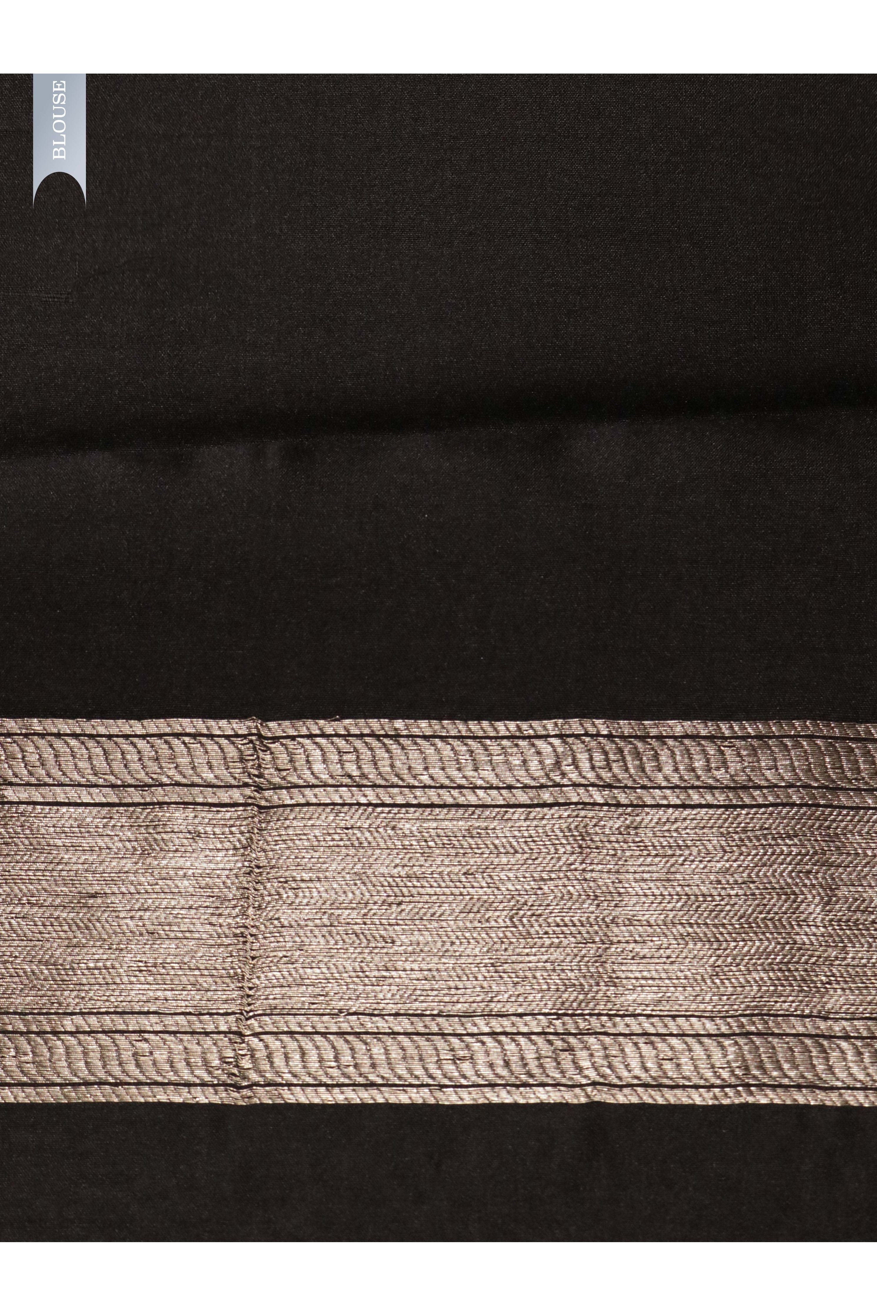 Black Organza Tissue Saree with Geometric Silver Zari Work - Mokshaa