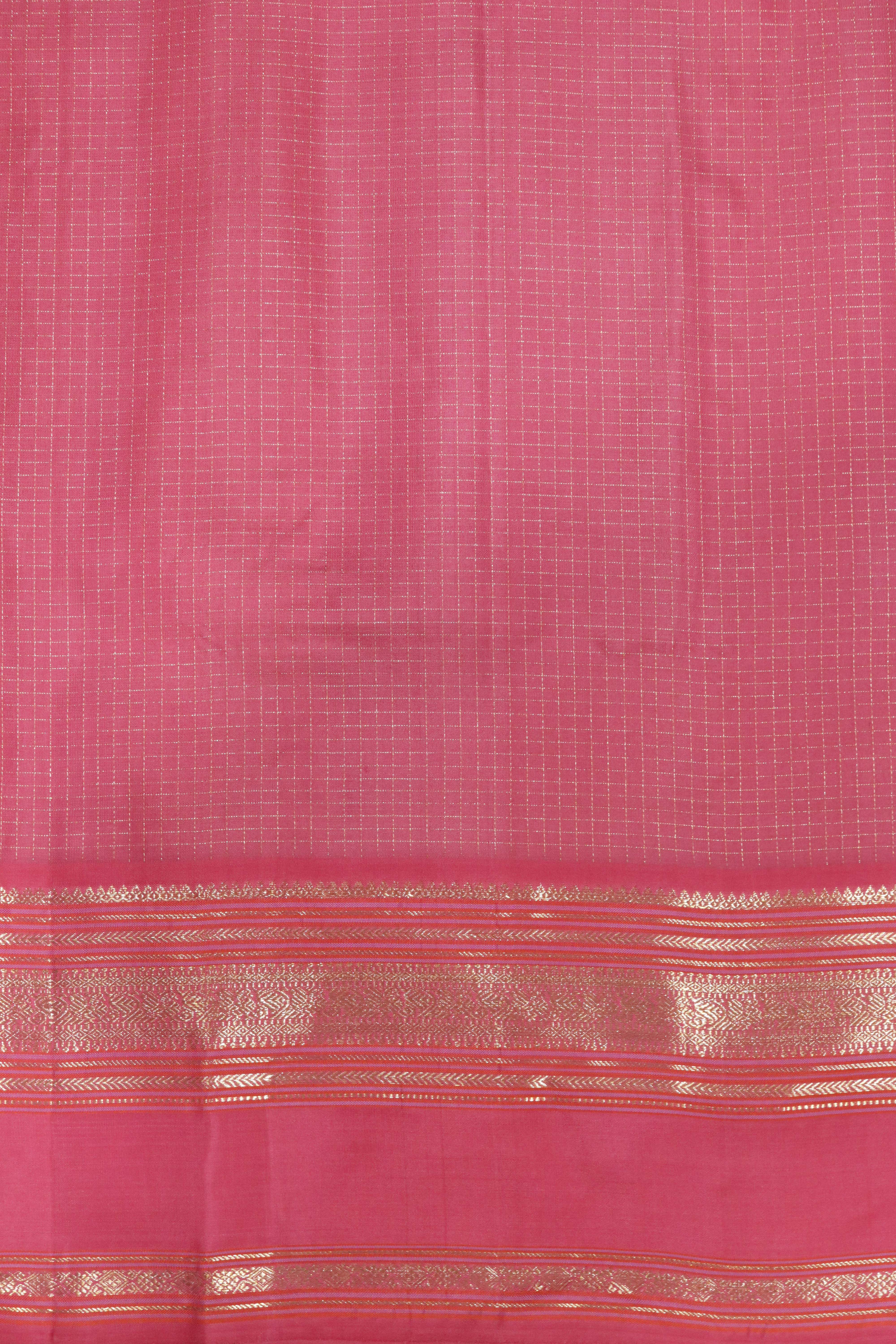 Light Pink Kanchipuram Silk Saree with Zari Checks & Zari Weaving Border