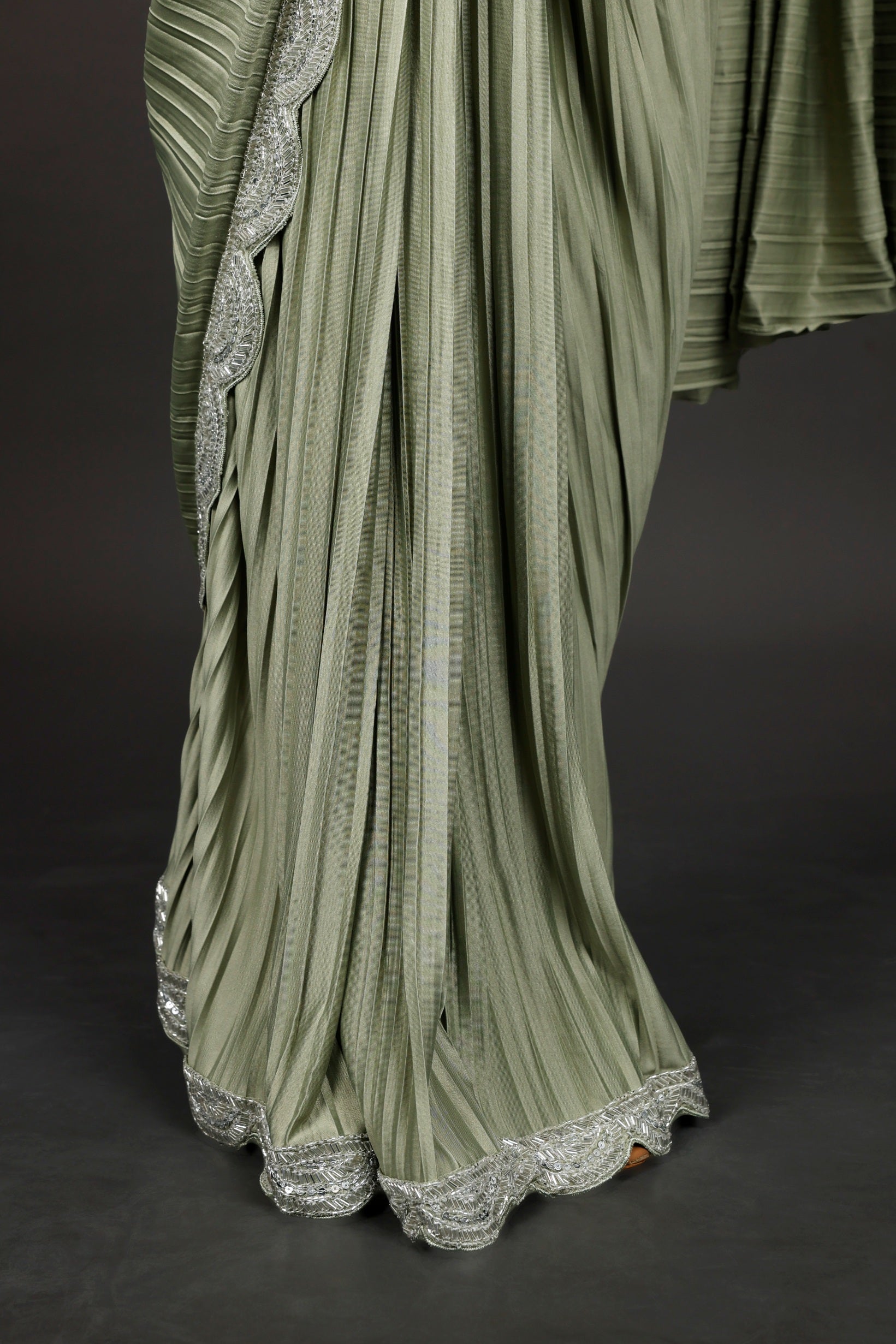 Light Green Lycra Drape Saree with Sequin & Cutdana Embroidered Blouse