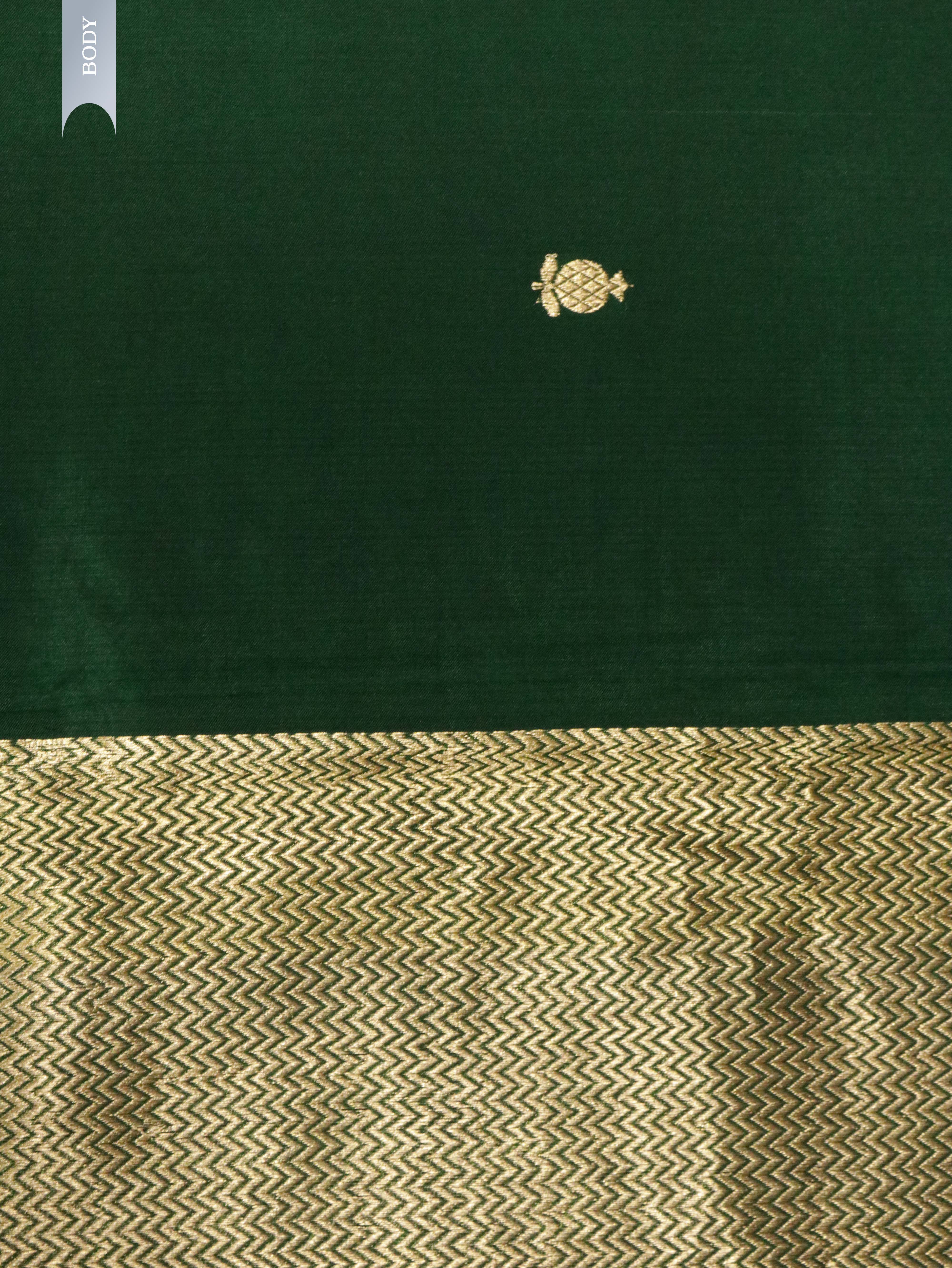 Bottle Green Banarasi Silk Saree with All-Over Buttas & Zari Border