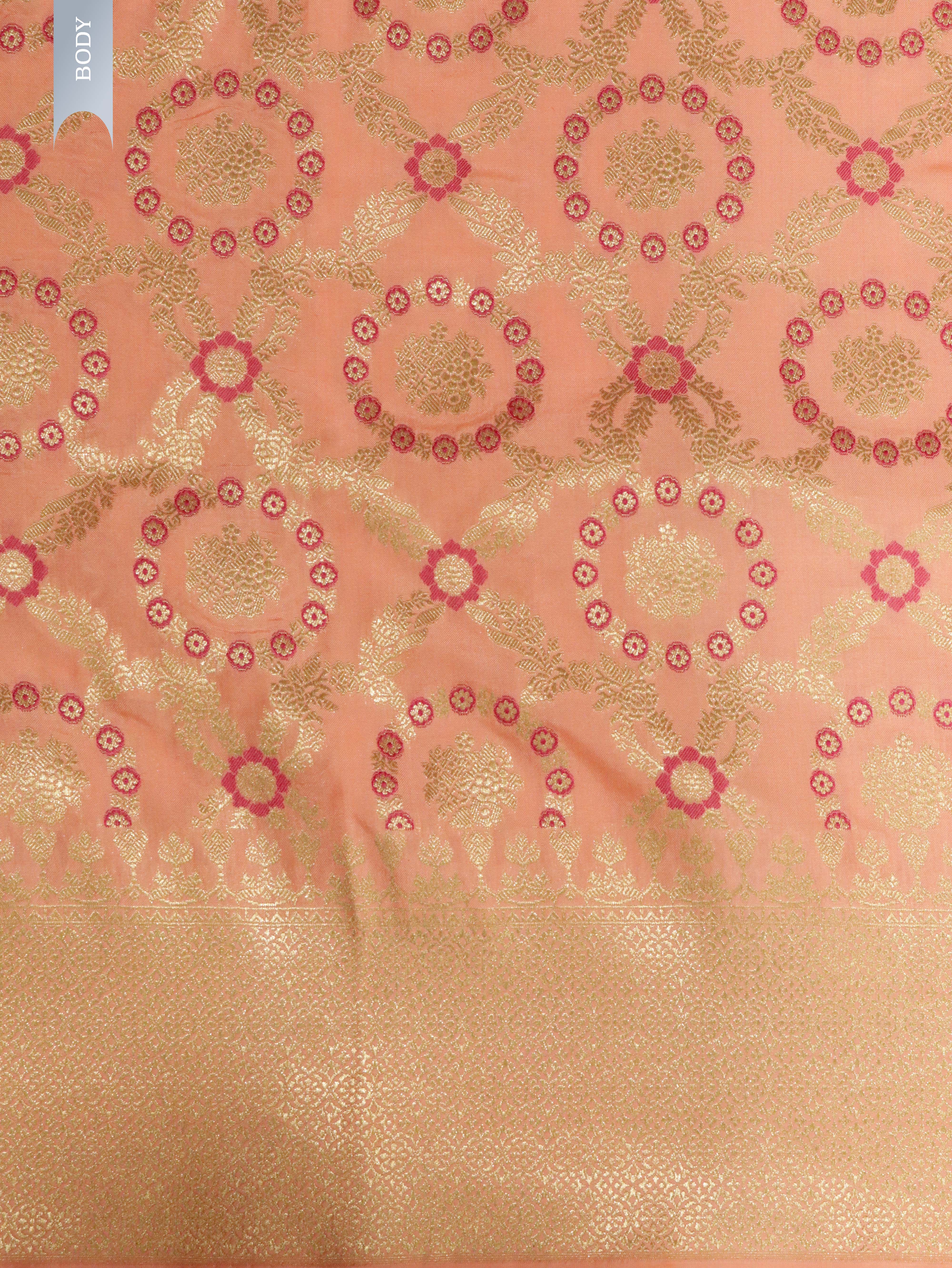 Peach Banarasi Silk Saree with All-Over Zari & Thread Weaving
